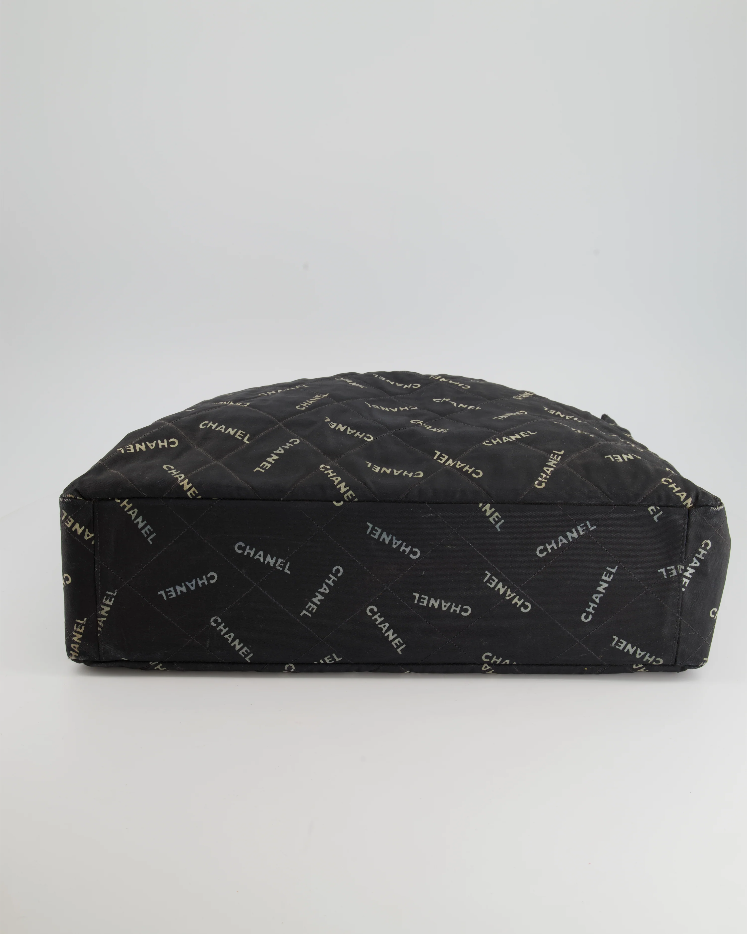 *RARE* Chanel Vintage Black Bag in Quilted Canvas Logo Print with Gold Hardware - Image 13