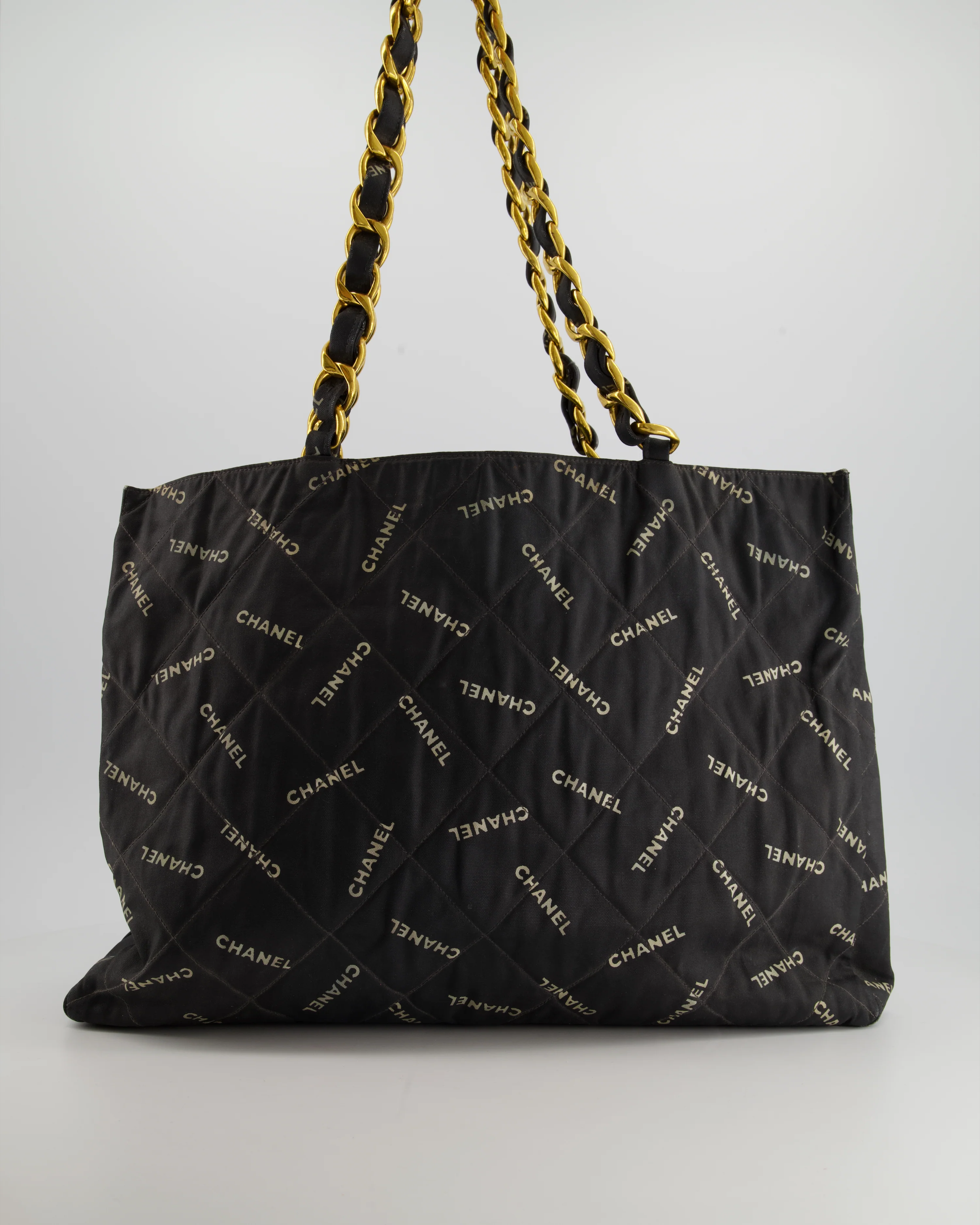 *RARE* Chanel Vintage Black Bag in Quilted Canvas Logo Print with Gold Hardware - Image 7
