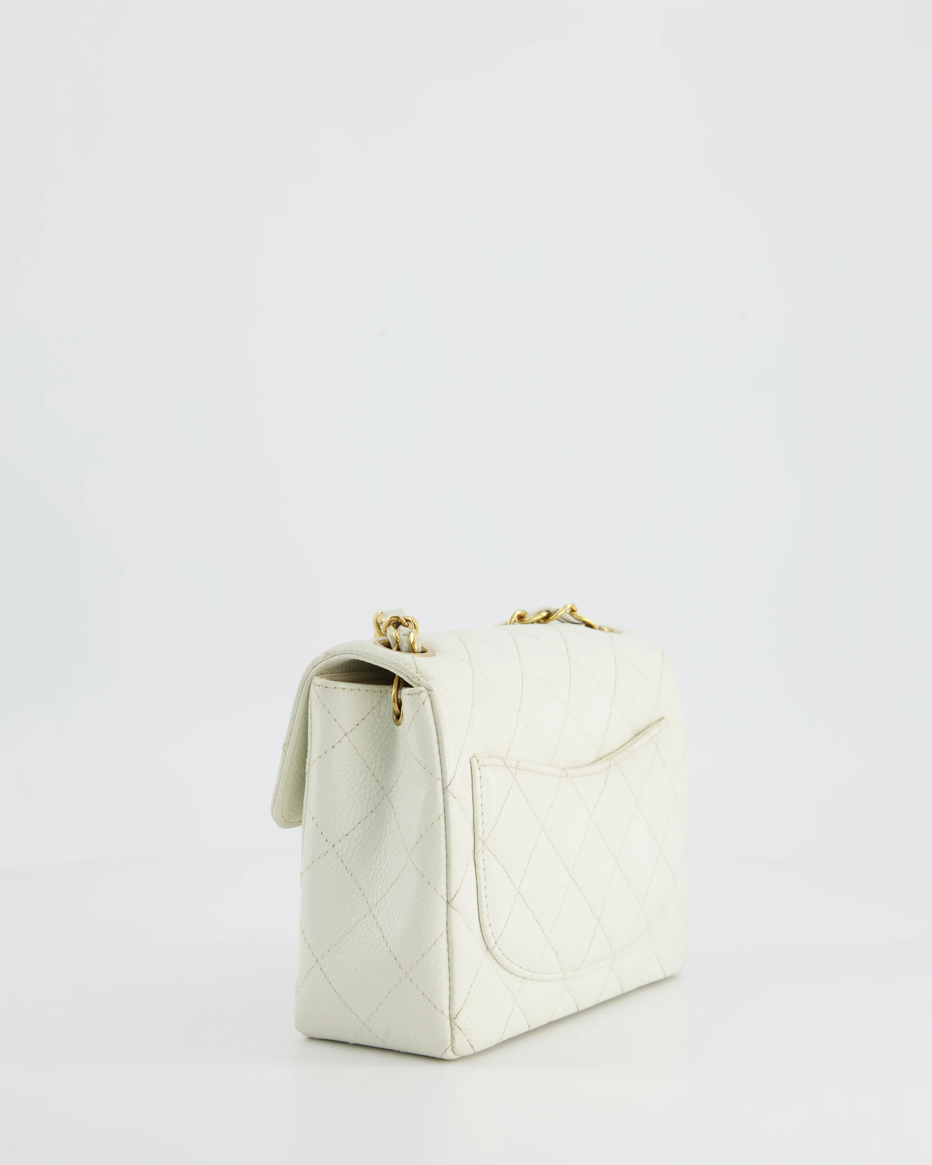 *RARE* Chanel Vintage White Caviar Mini Square Flap Bag with 24K Gold Hardware - Image 10