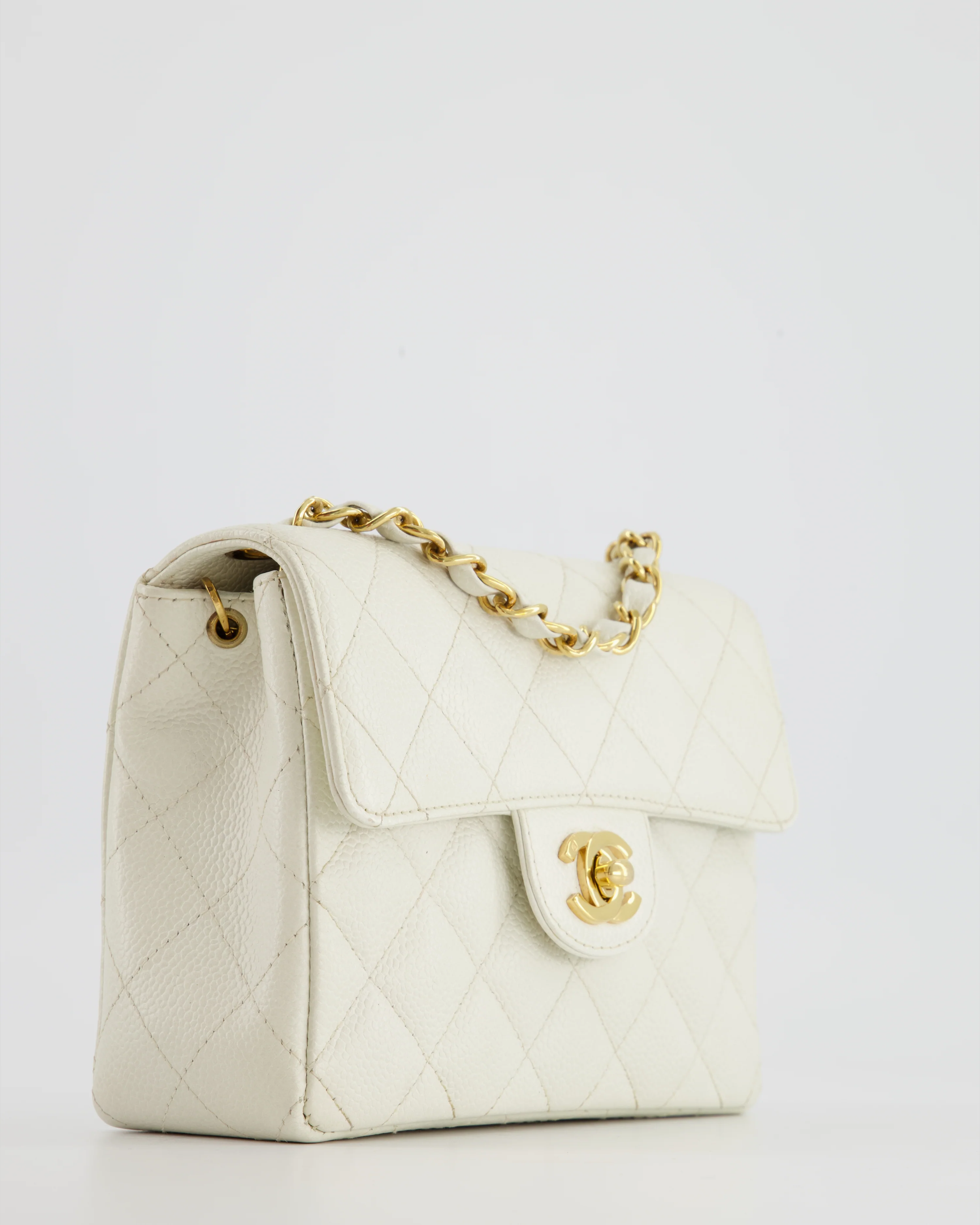 *RARE* Chanel Vintage White Caviar Mini Square Flap Bag with 24K Gold Hardware - Image 12