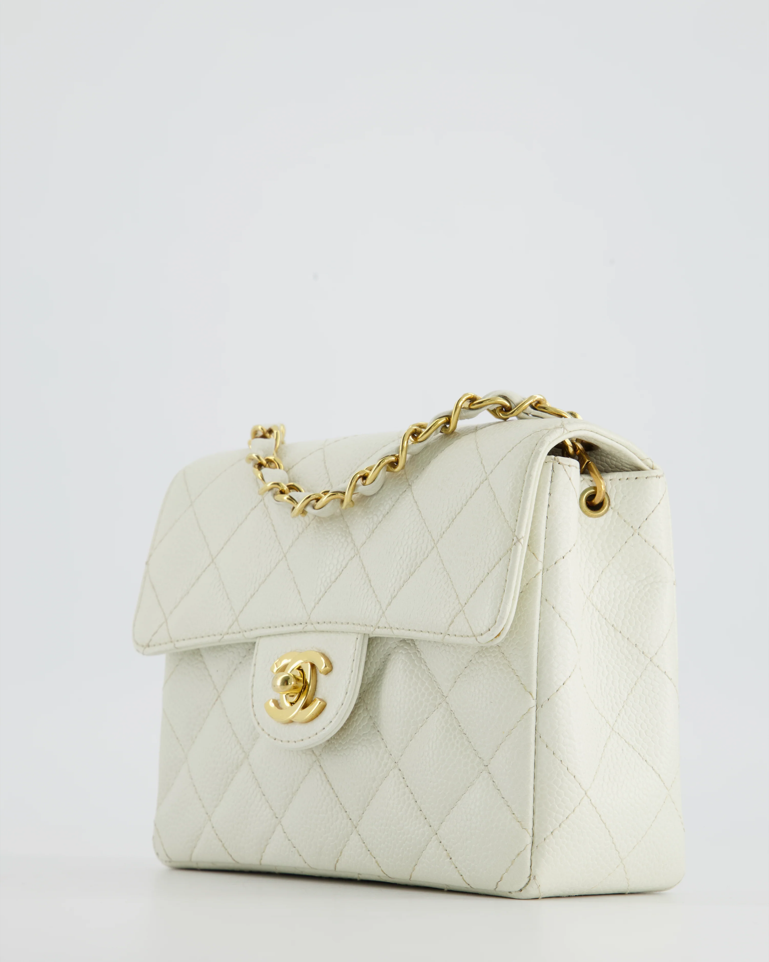 *RARE* Chanel Vintage White Caviar Mini Square Flap Bag with 24K Gold Hardware - Image 13