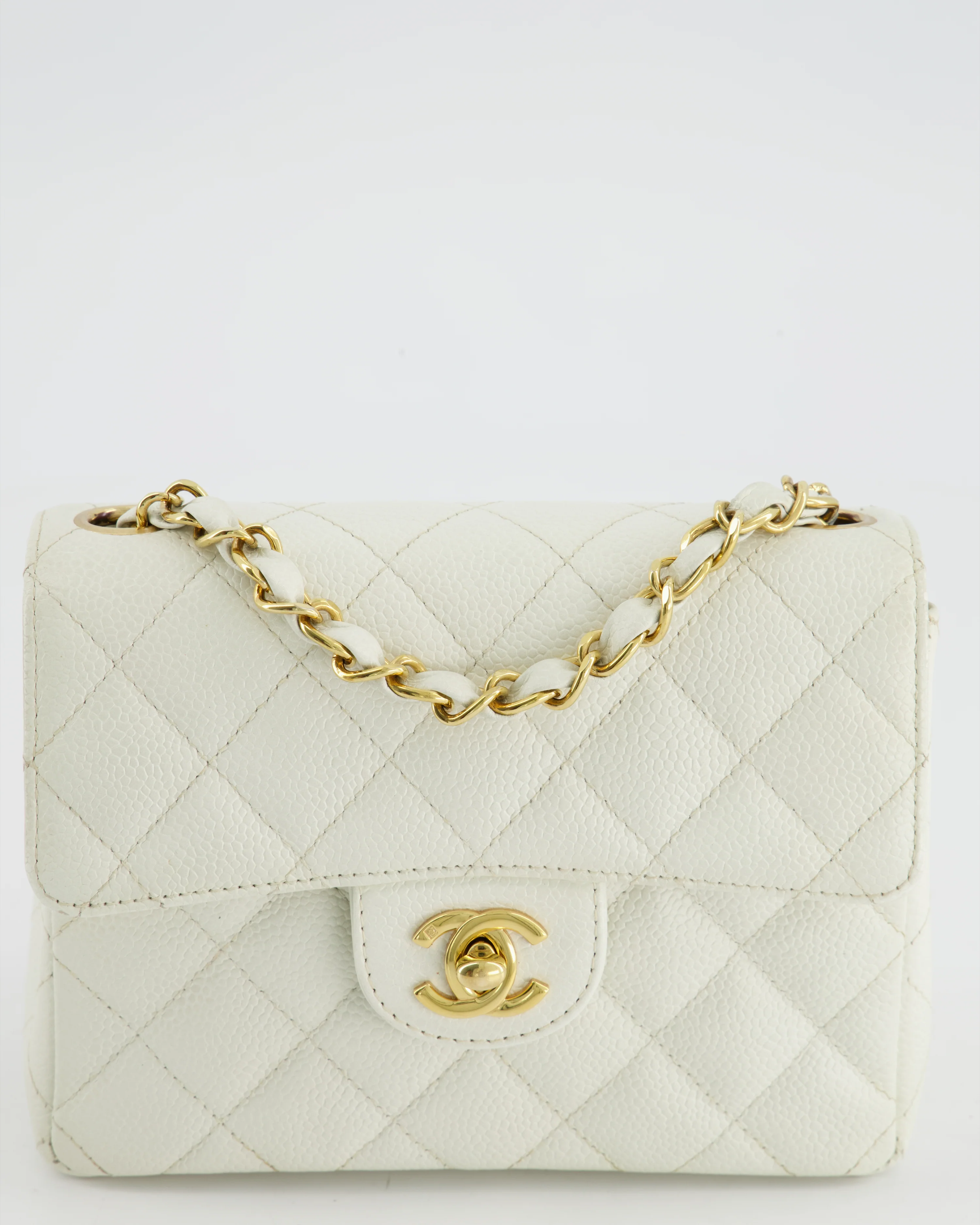 *RARE* Chanel Vintage White Caviar Mini Square Flap Bag with 24K Gold Hardware - Image 14