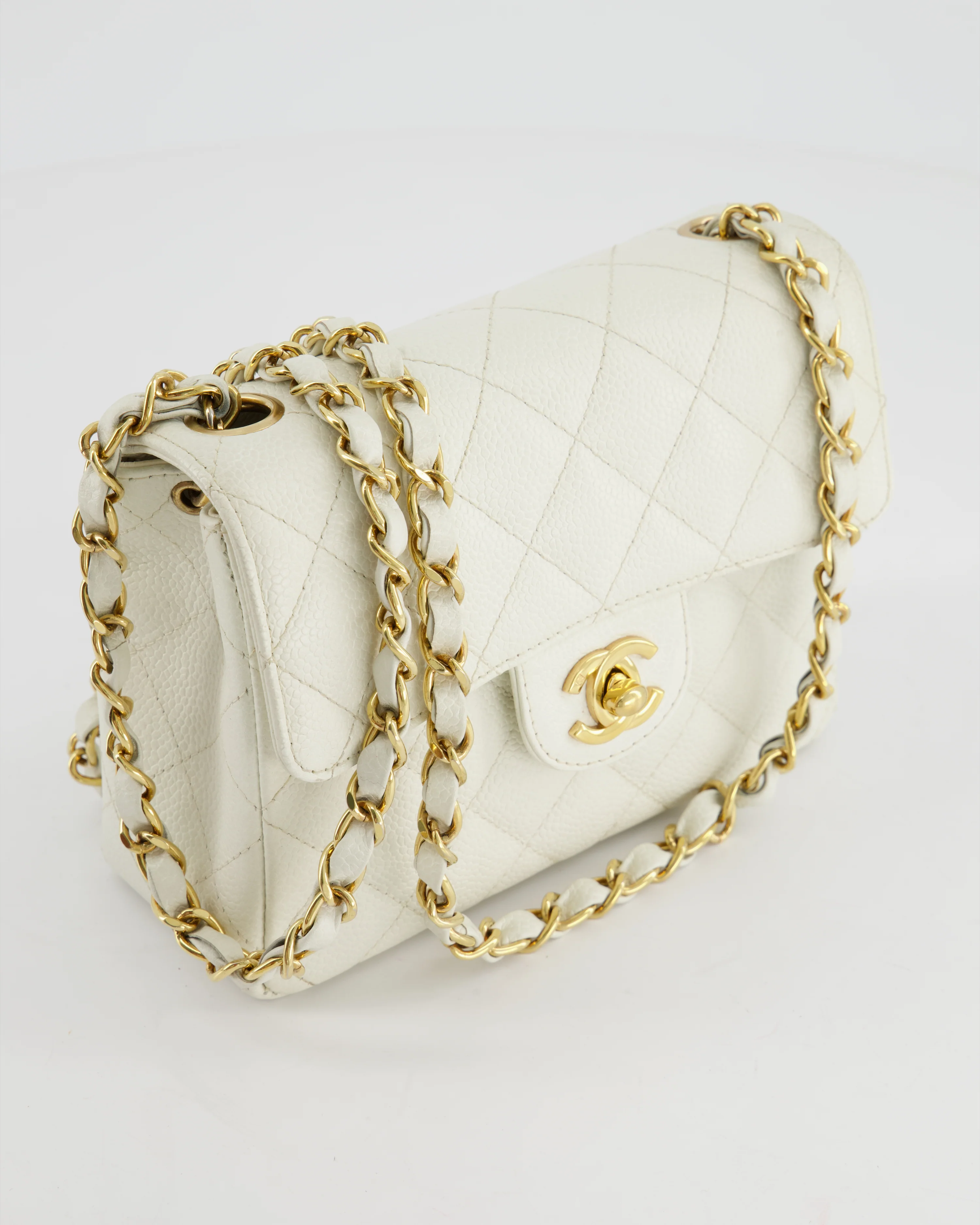 *RARE* Chanel Vintage White Caviar Mini Square Flap Bag with 24K Gold Hardware - Image 15