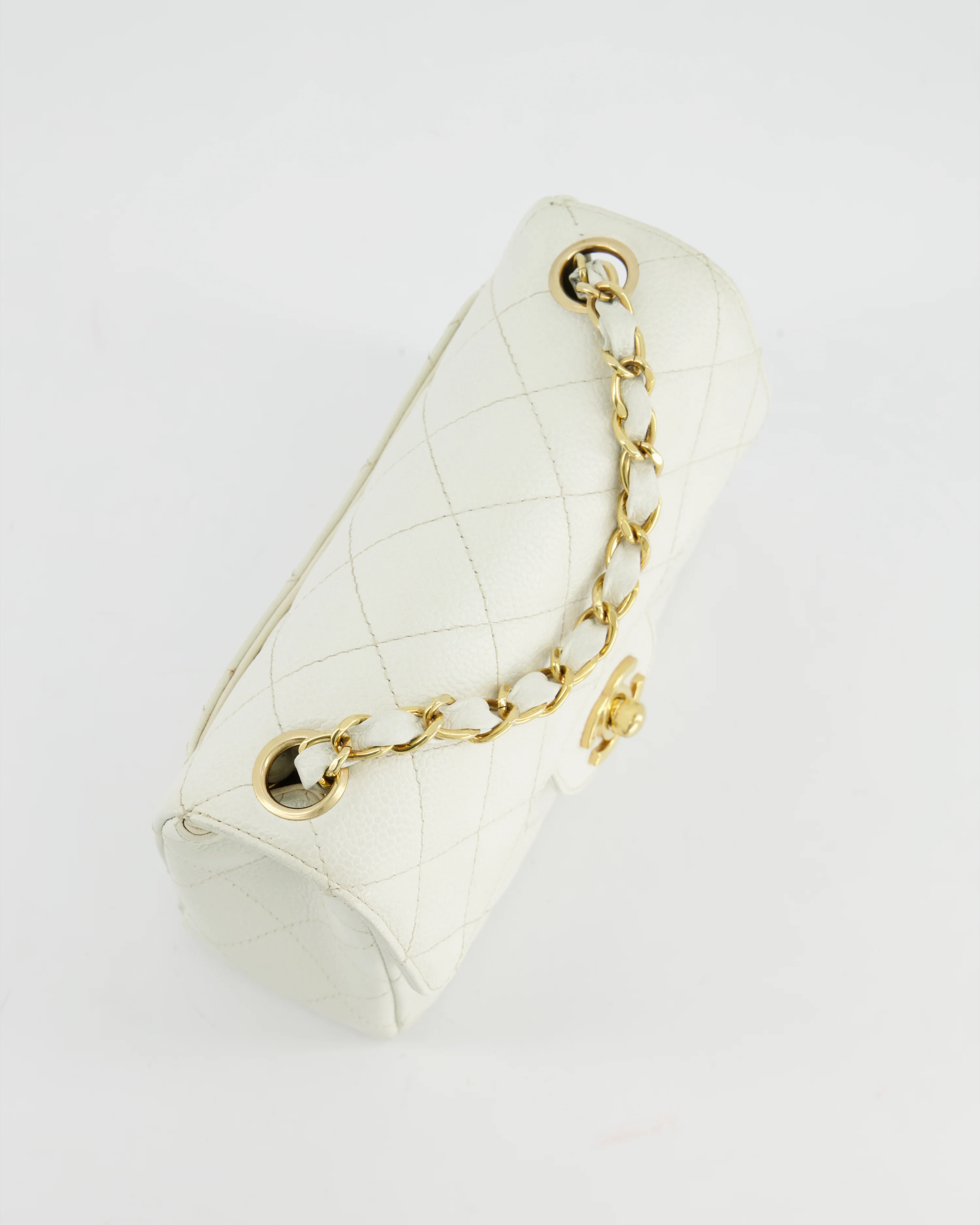 *RARE* Chanel Vintage White Caviar Mini Square Flap Bag with 24K Gold Hardware - Image 16