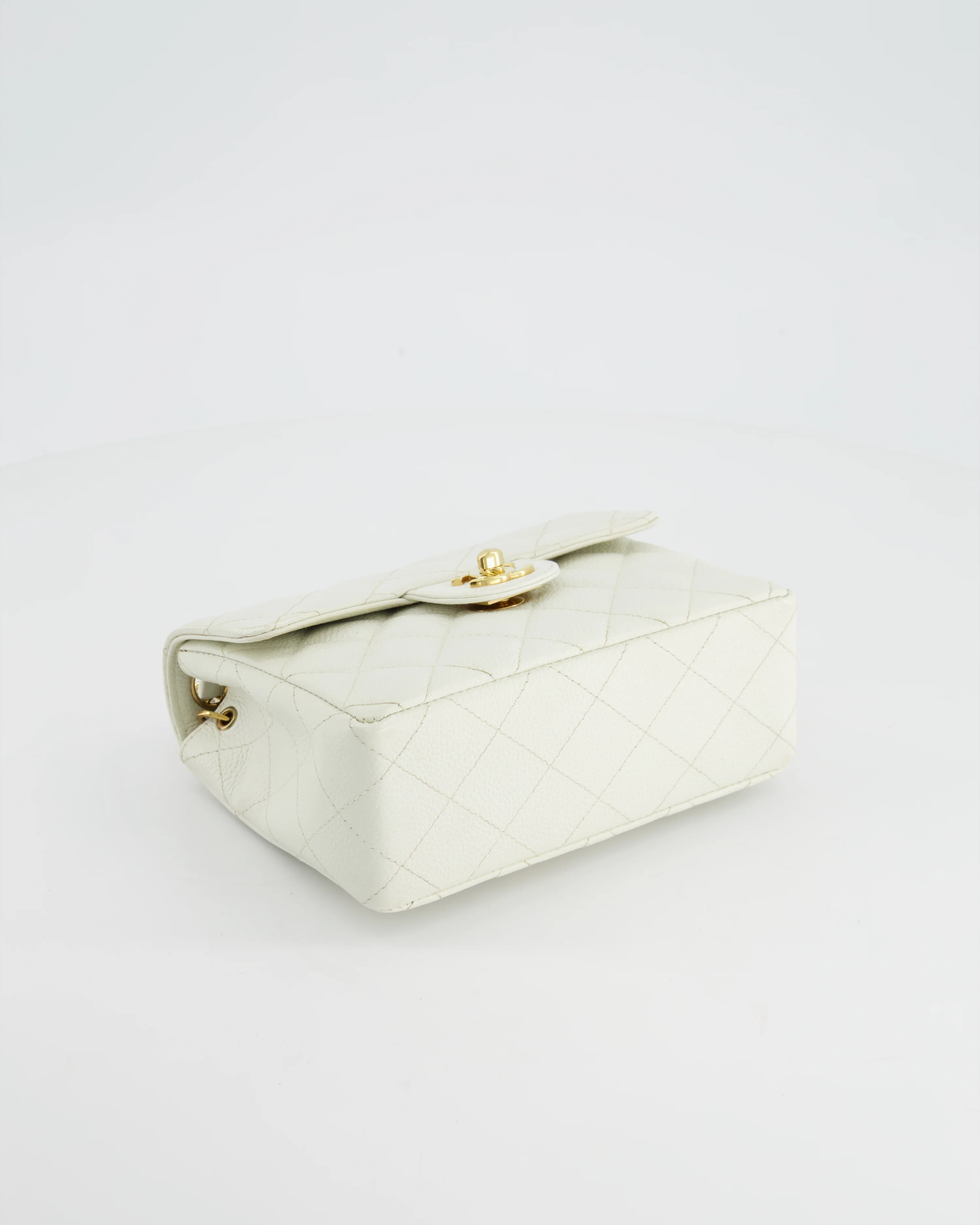*RARE* Chanel Vintage White Caviar Mini Square Flap Bag with 24K Gold Hardware - Image 18