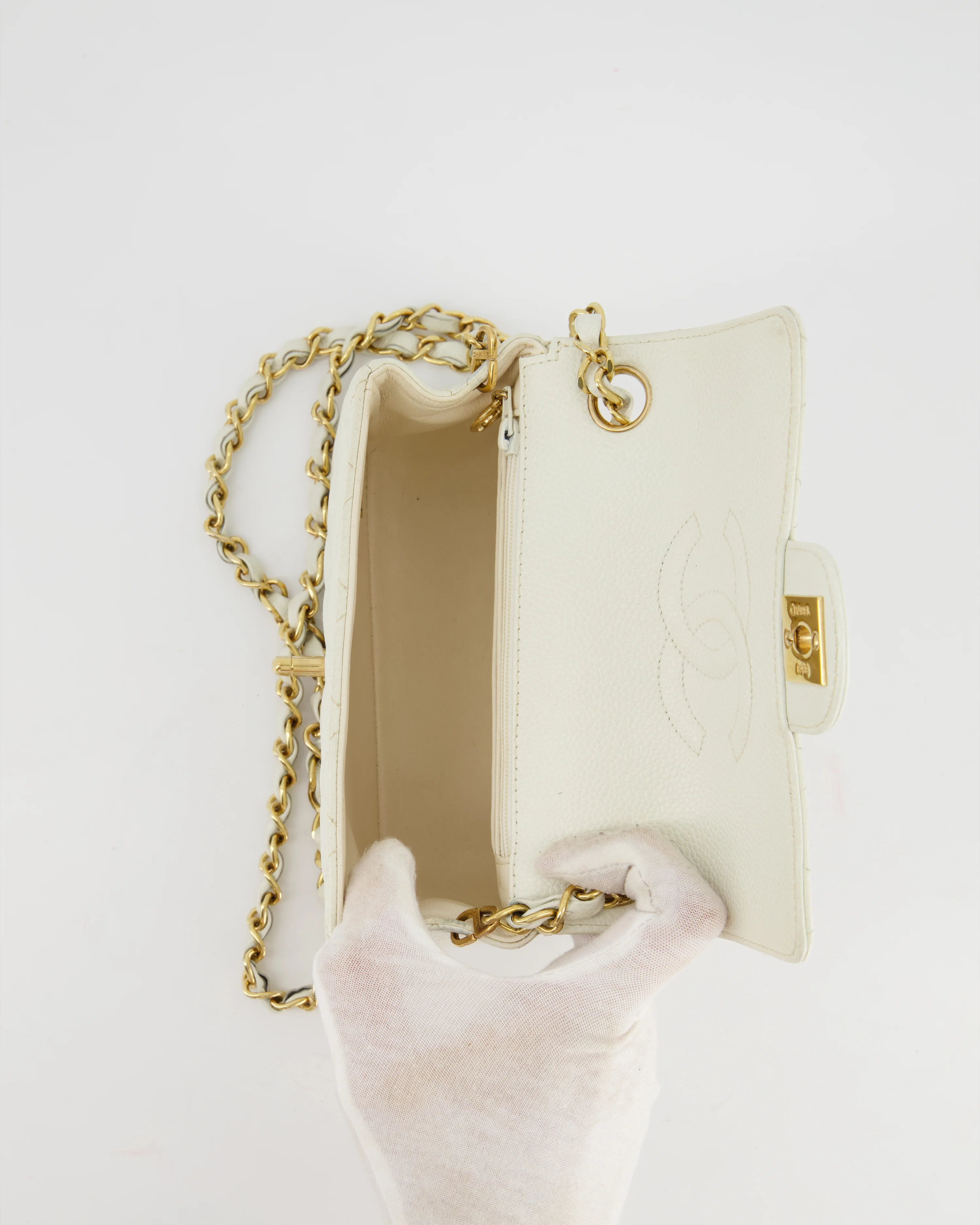 *RARE* Chanel Vintage White Caviar Mini Square Flap Bag with 24K Gold Hardware - Image 20