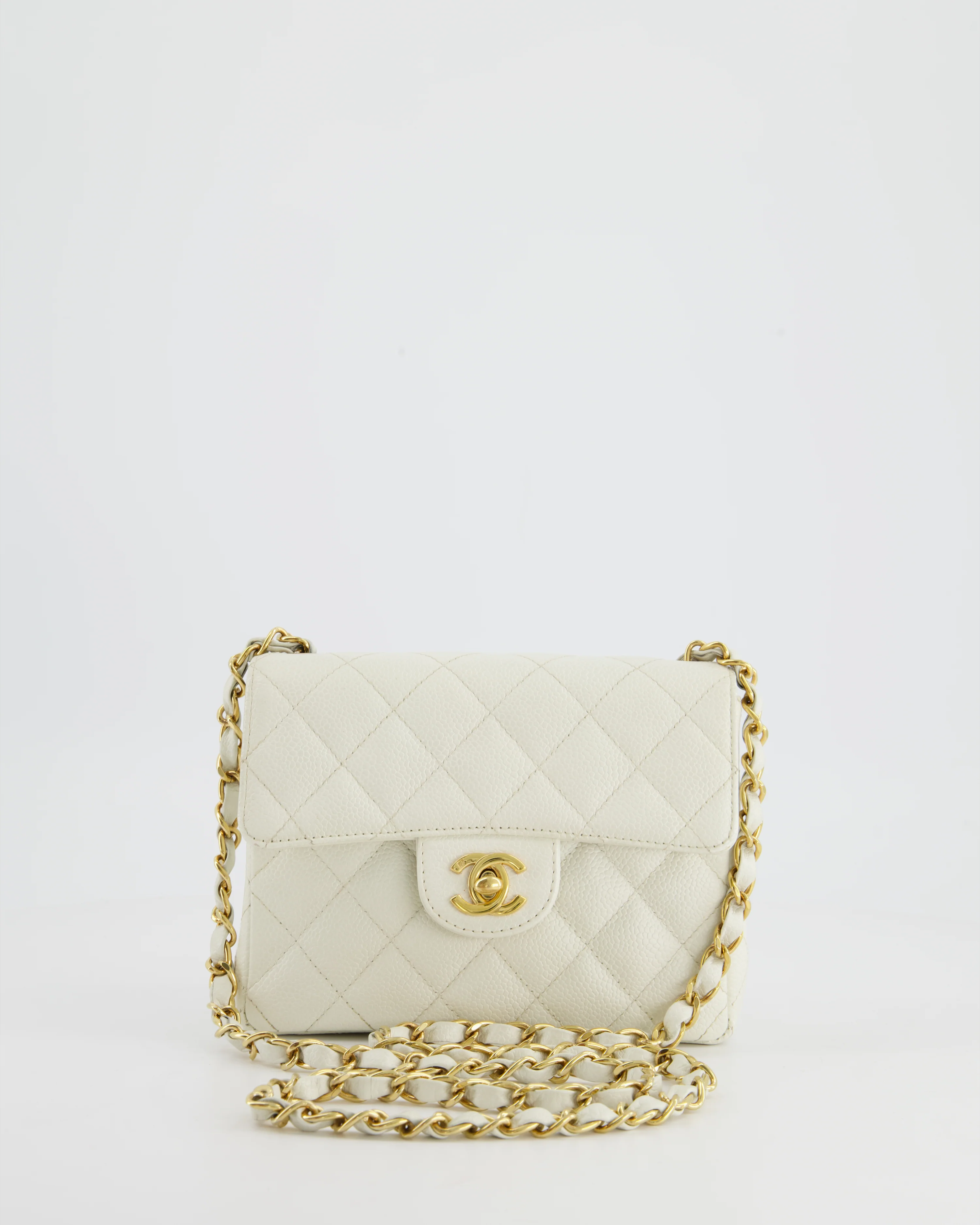 *RARE* Chanel Vintage White Caviar Mini Square Flap Bag with 24K Gold Hardware - Image 3