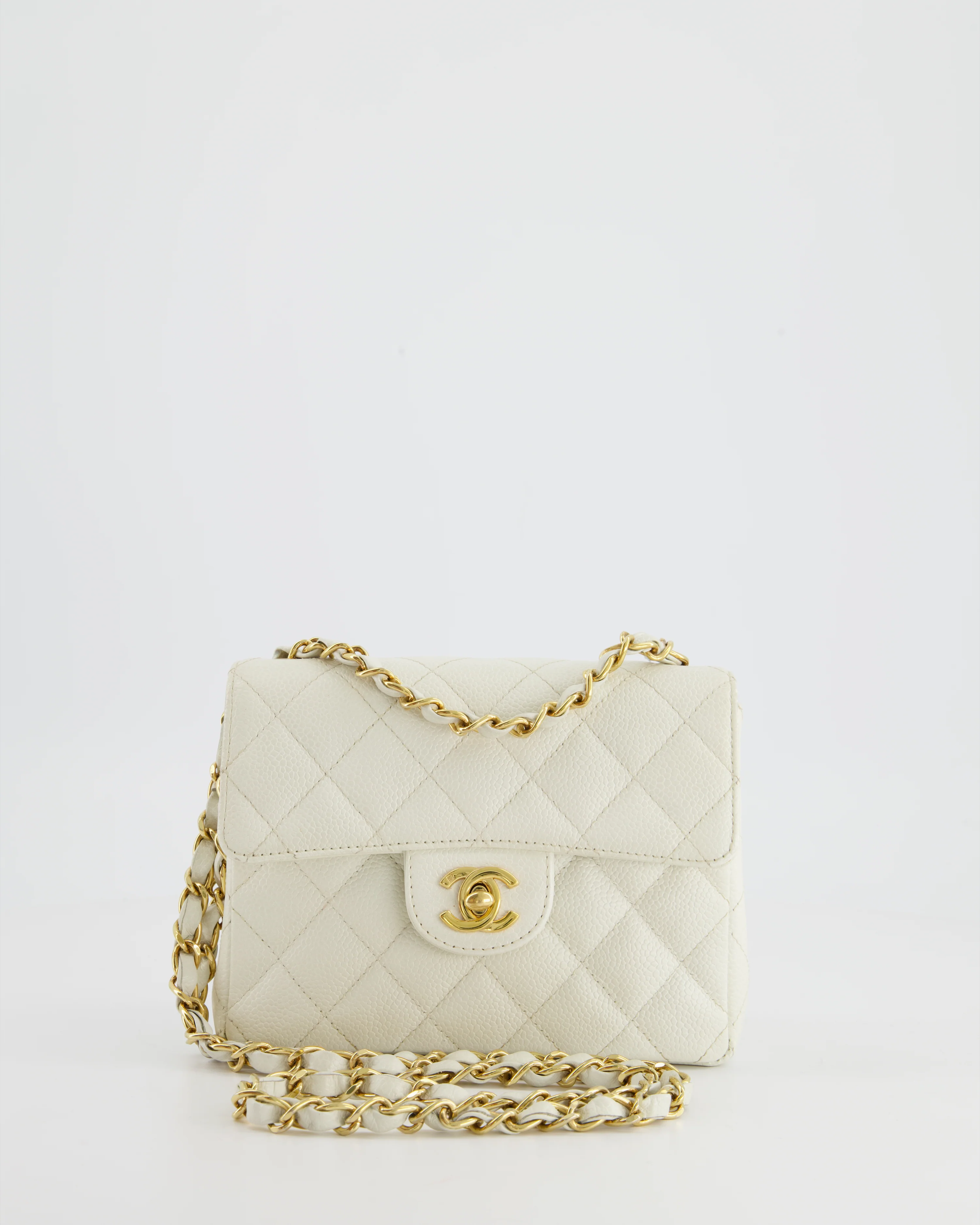 *RARE* Chanel Vintage White Caviar Mini Square Flap Bag with 24K Gold Hardware - Image 4