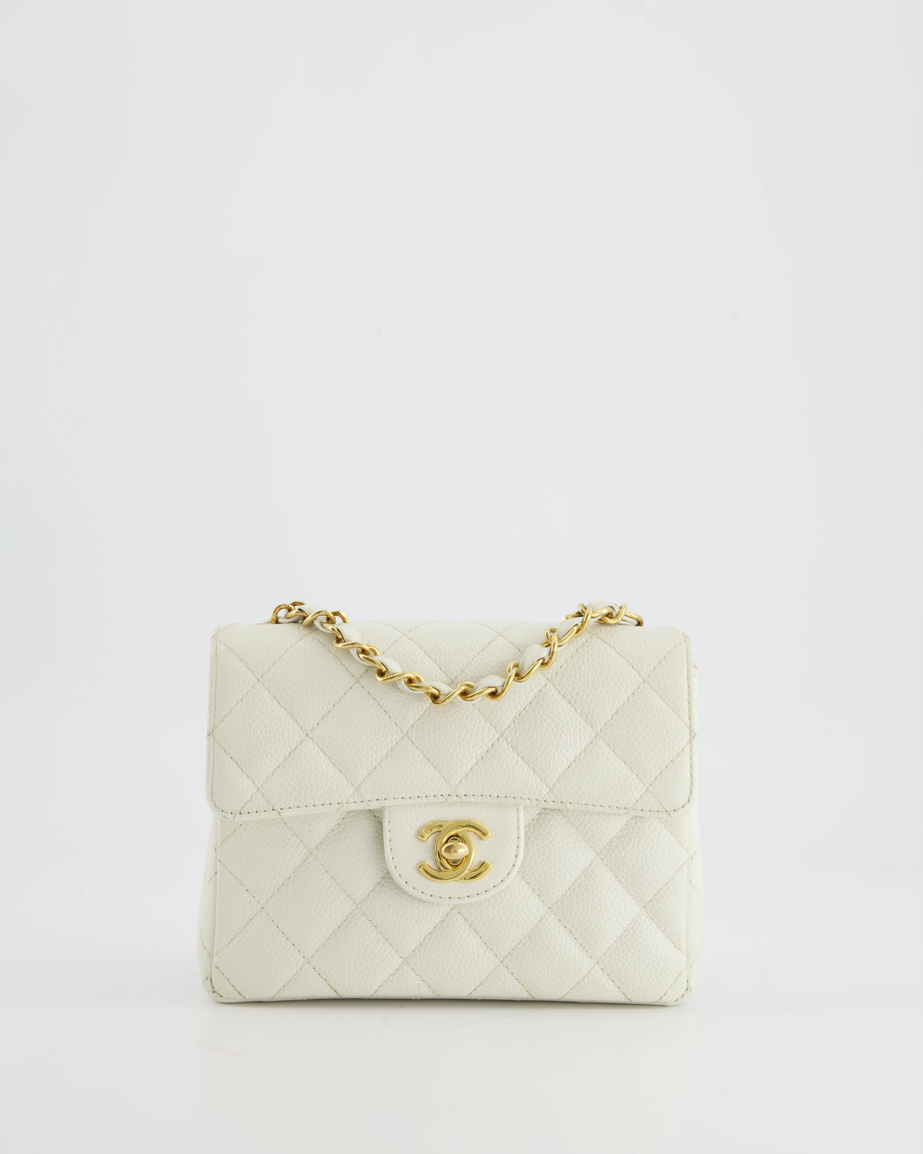 *RARE* Chanel Vintage White Caviar Mini Square Flap Bag with 24K Gold Hardware - Image 5