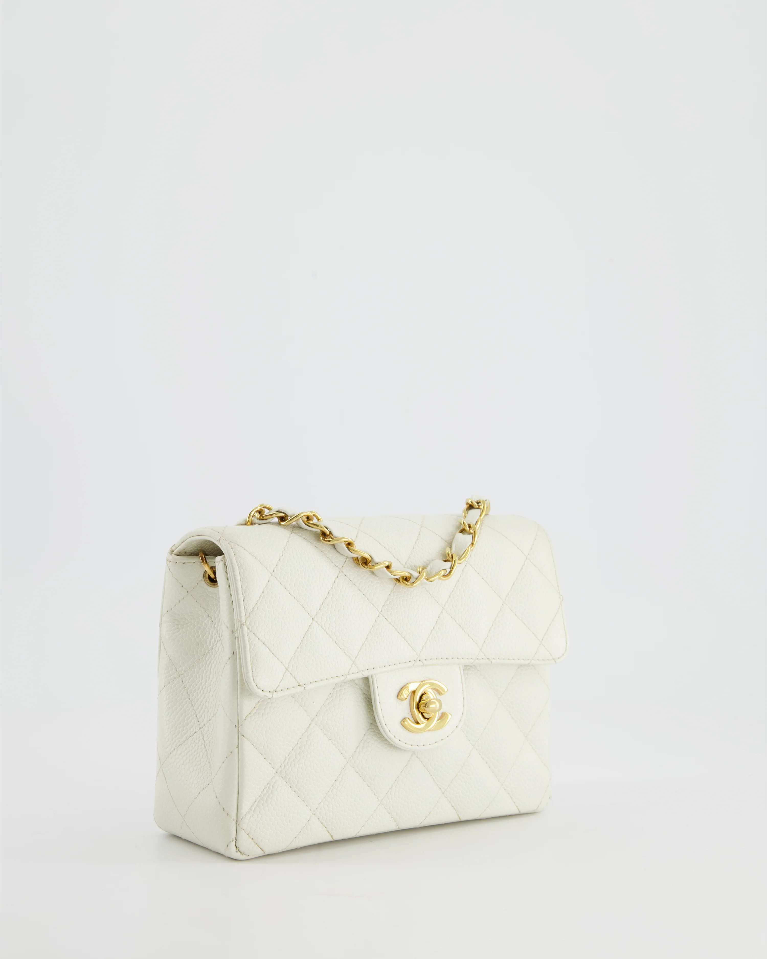 *RARE* Chanel Vintage White Caviar Mini Square Flap Bag with 24K Gold Hardware - Image 6