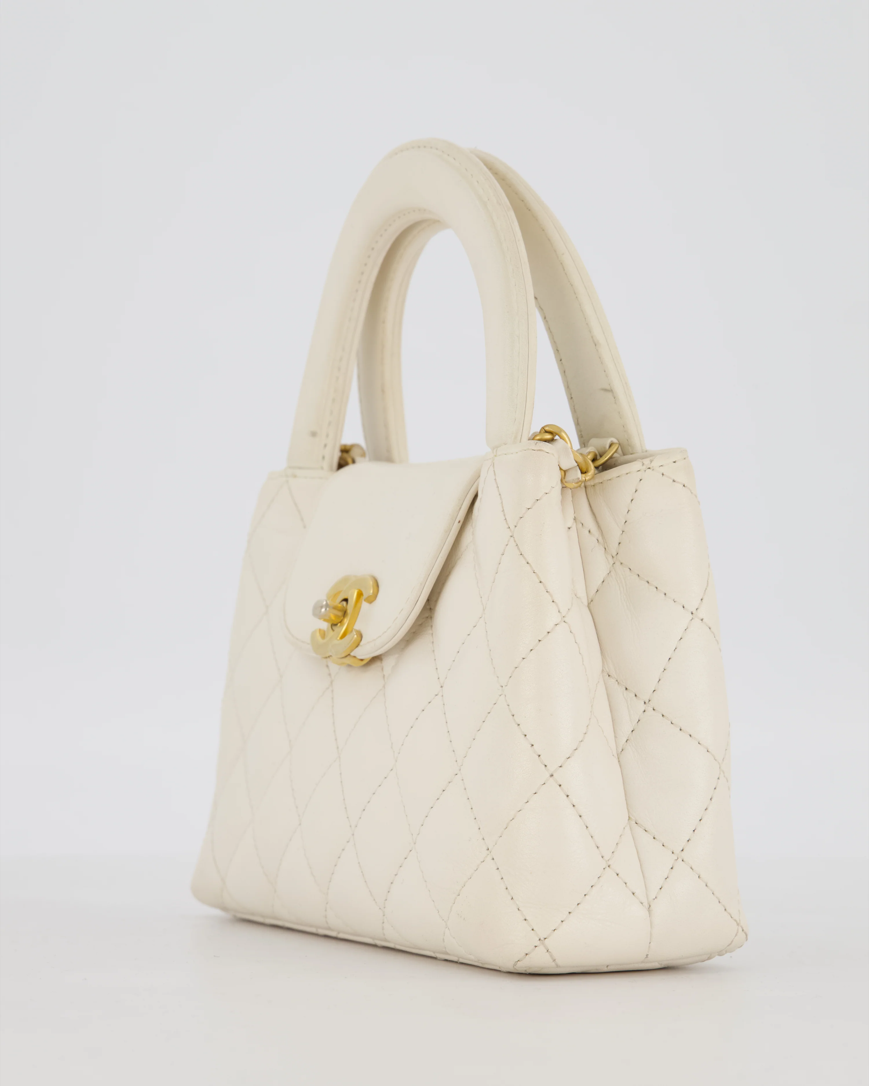 *RARE* Chanel White Kelly Shopping Bag in Aged Calfskin Leather with Brushed Antique Gold Hardware - Image 12