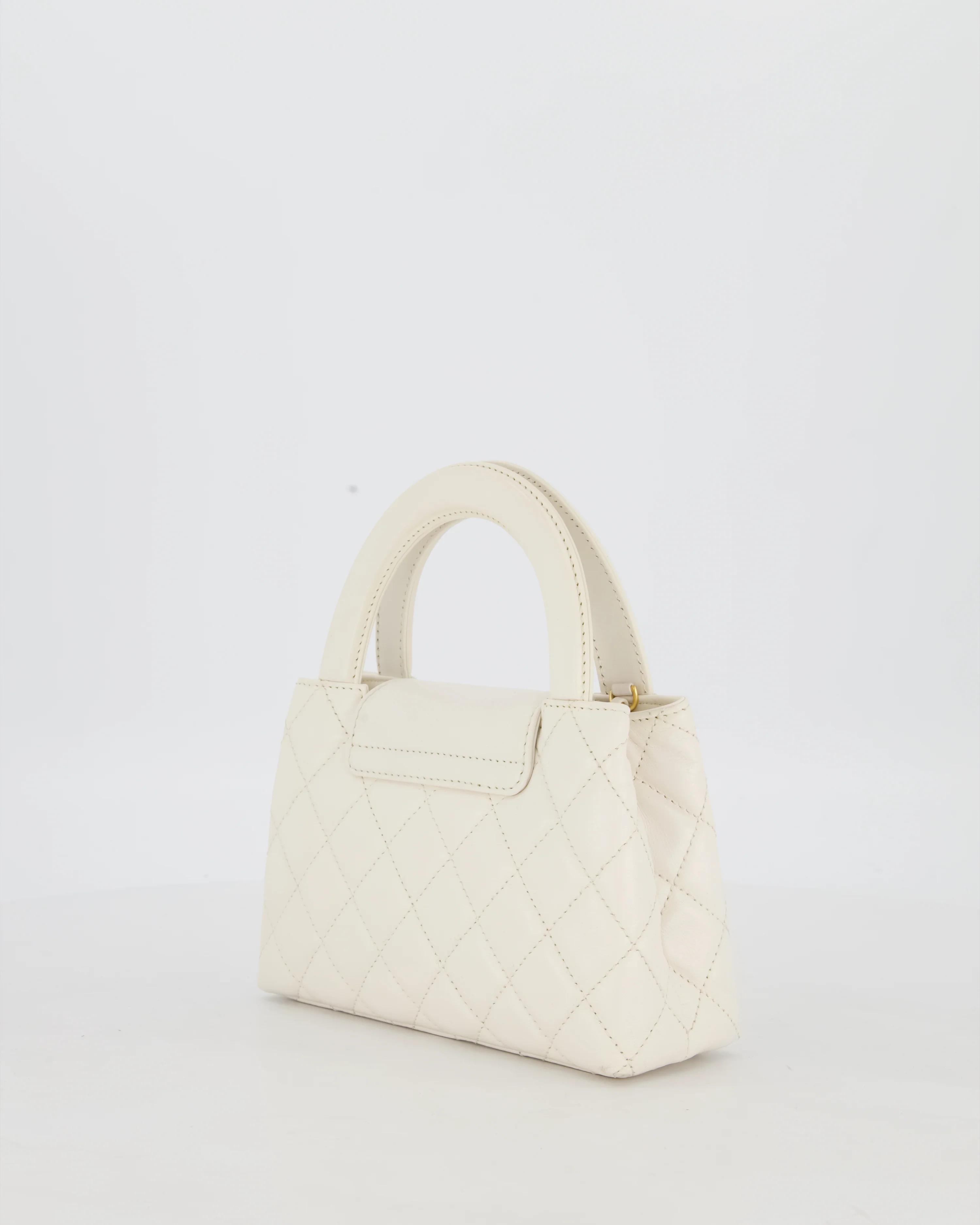 *RARE* Chanel White Small Kelly Shopping Bag in Aged Calfskin Leather with Brushed Antique Gold Hardware - Image 6