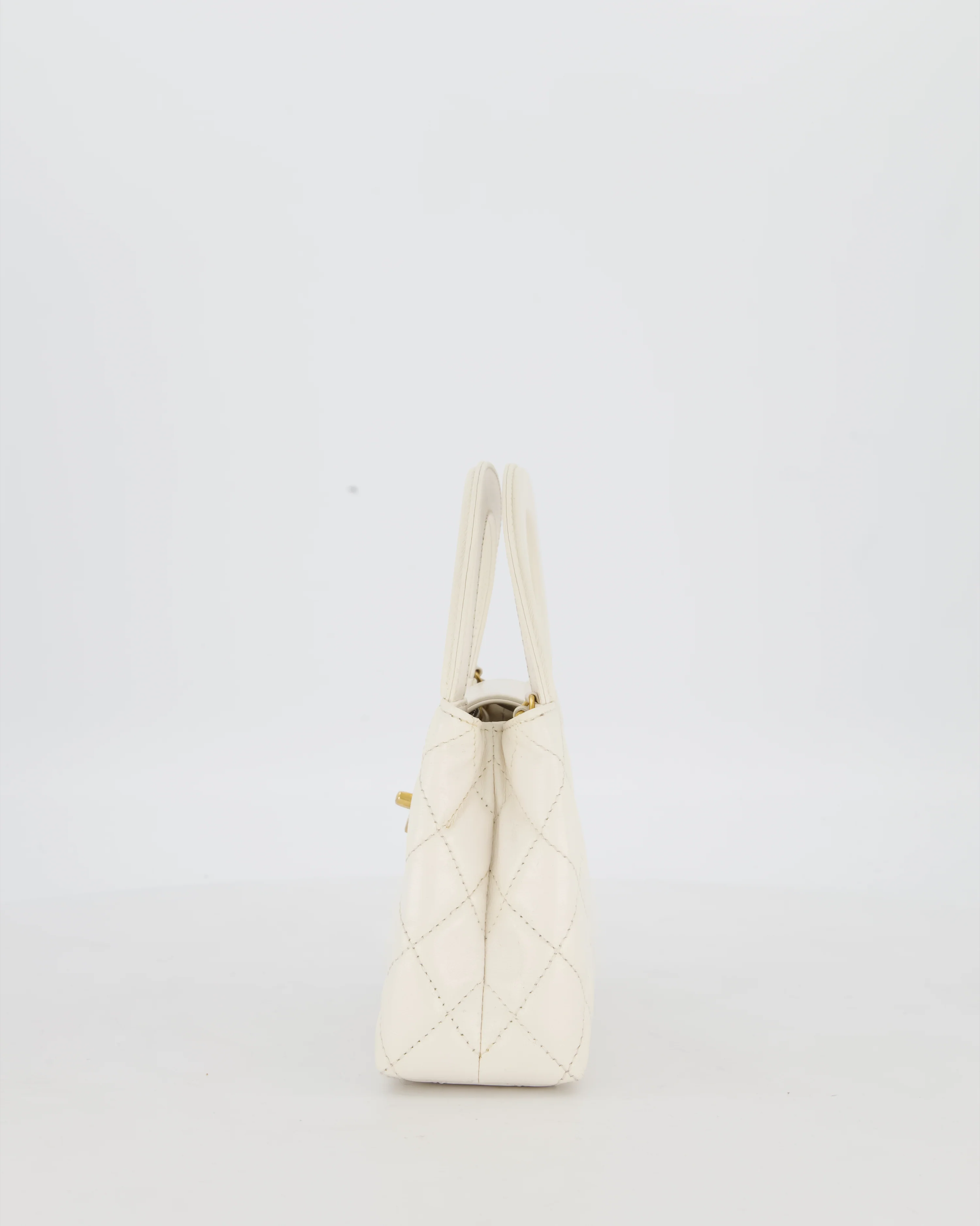 *RARE* Chanel White Small Kelly Shopping Bag in Aged Calfskin Leather with Brushed Antique Gold Hardware - Image 9