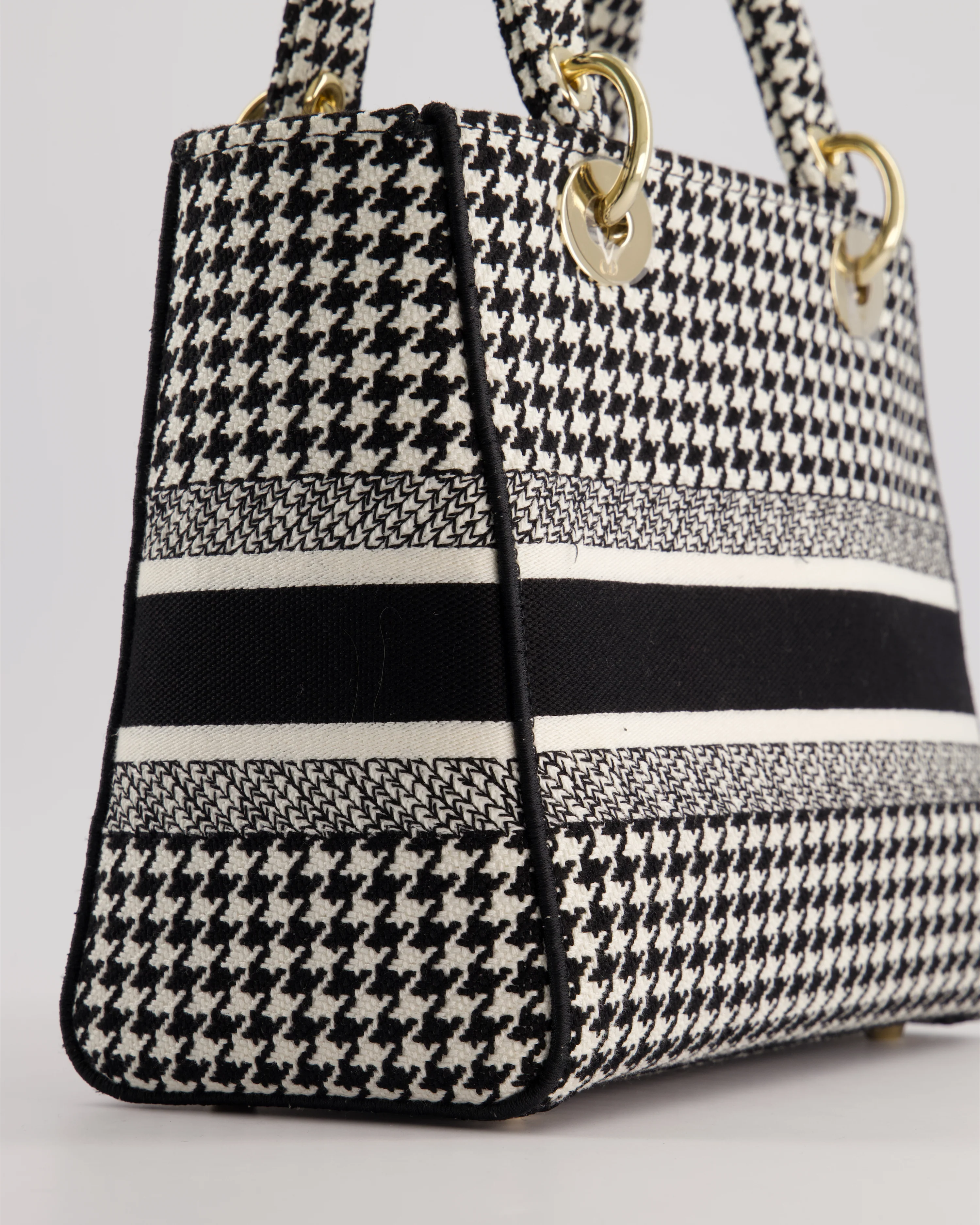 *RARE* Christian Dior Black & White Houndstooth Medium Lady Dior Bag in Canvas with Champagne Gold Hardware - Image 13