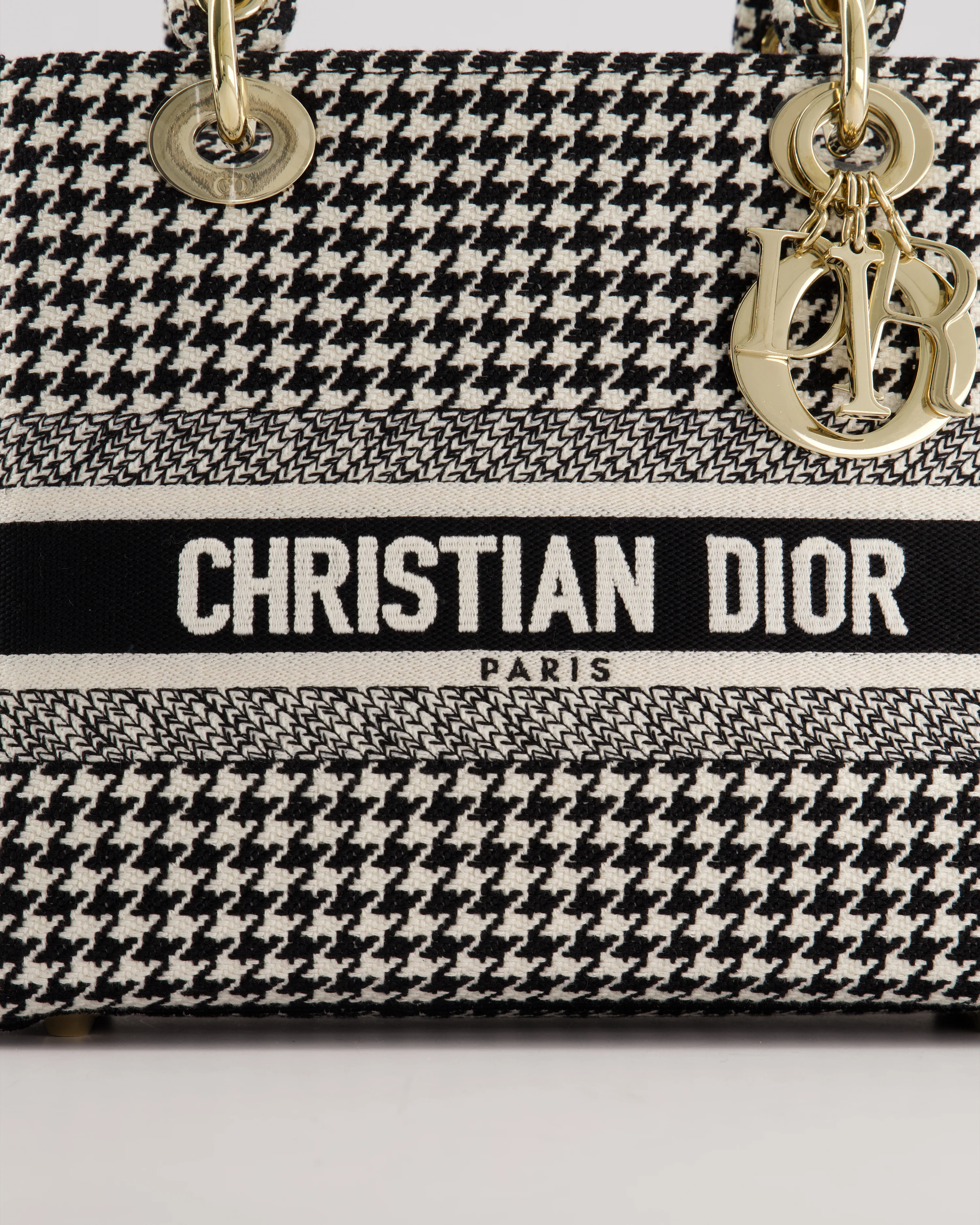 *RARE* Christian Dior Black & White Houndstooth Medium Lady Dior Bag in Canvas with Champagne Gold Hardware - Image 14