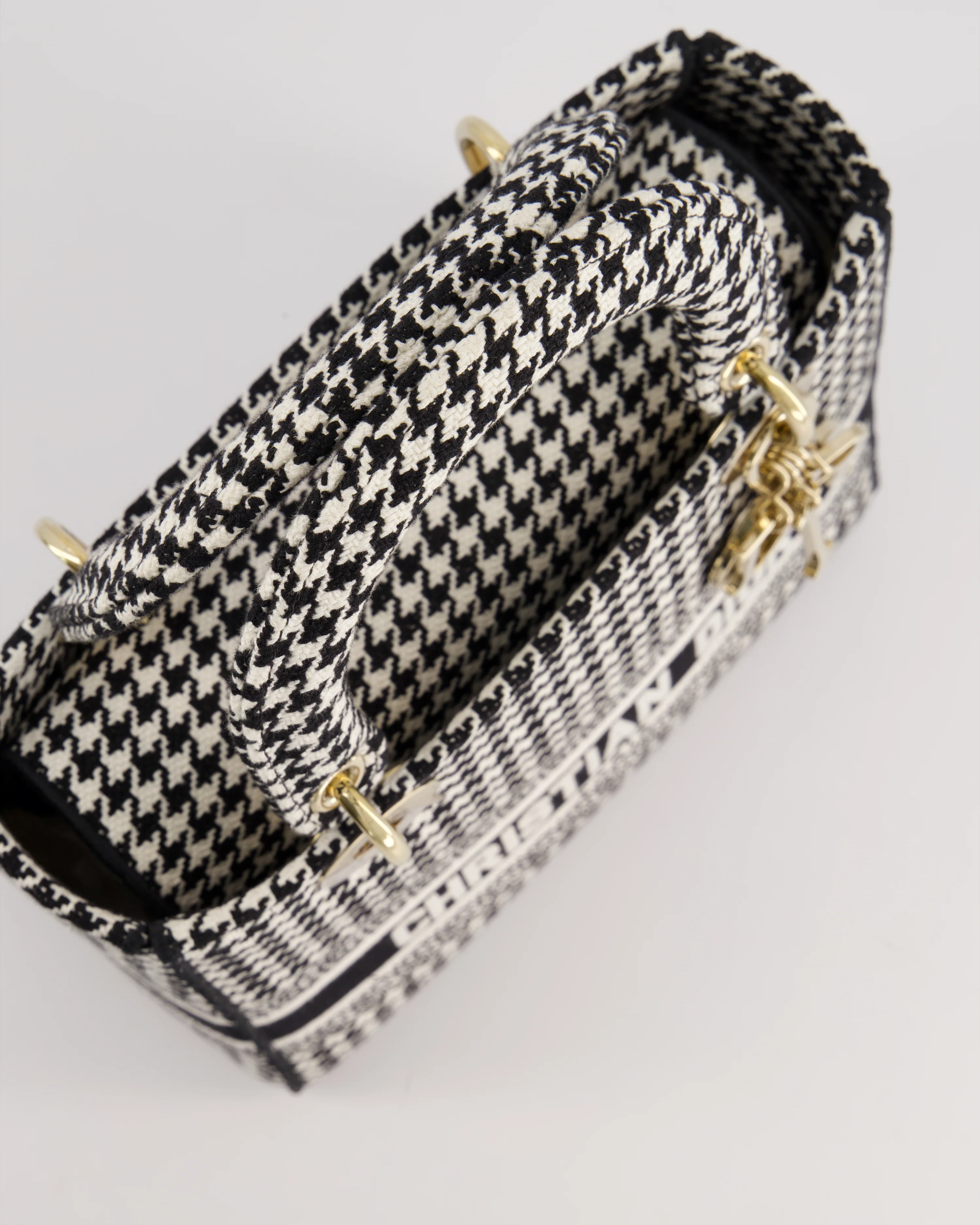 *RARE* Christian Dior Black & White Houndstooth Medium Lady Dior Bag in Canvas with Champagne Gold Hardware - Image 15