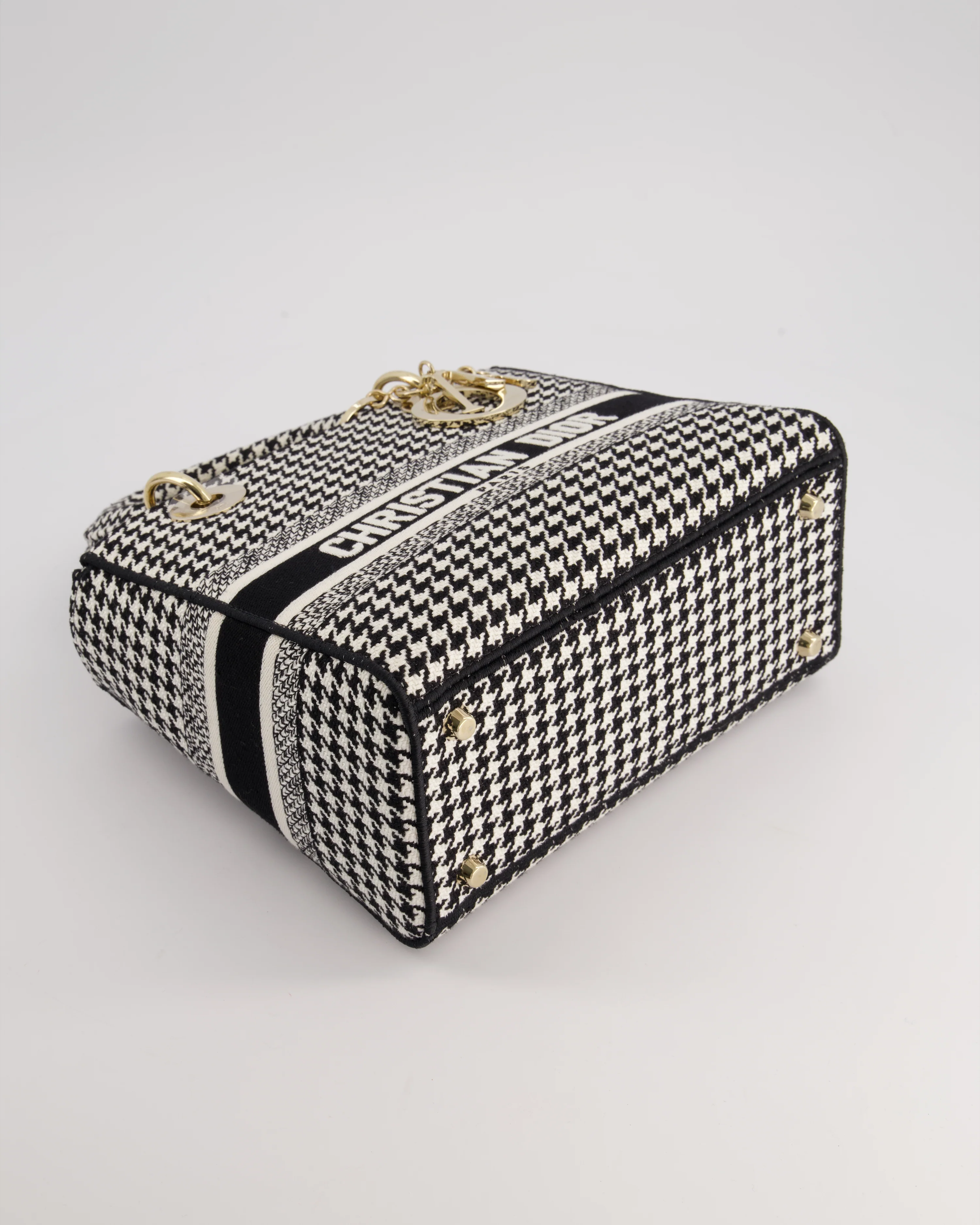 *RARE* Christian Dior Black & White Houndstooth Medium Lady Dior Bag in Canvas with Champagne Gold Hardware - Image 16