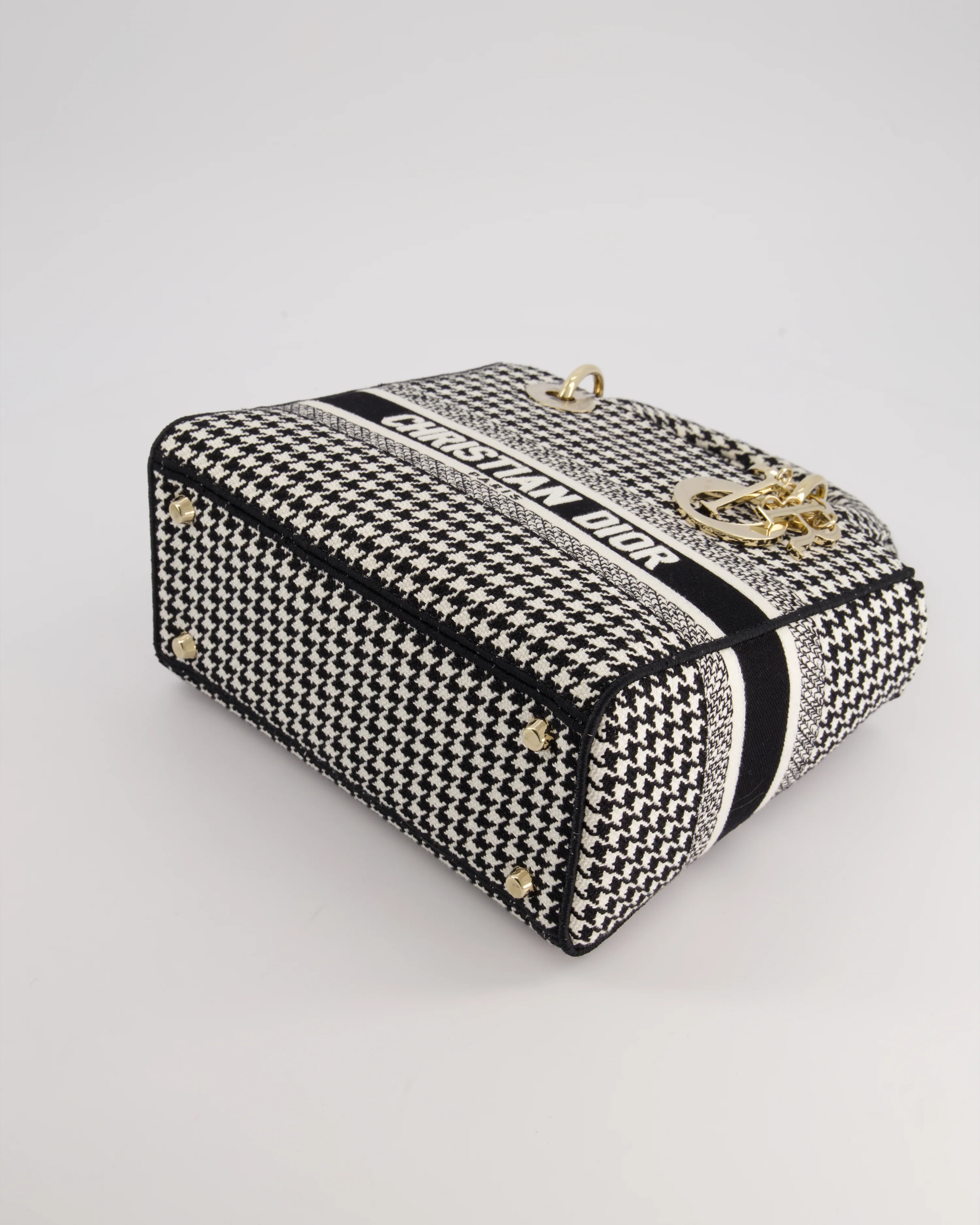 *RARE* Christian Dior Black & White Houndstooth Medium Lady Dior Bag in Canvas with Champagne Gold Hardware - Image 17