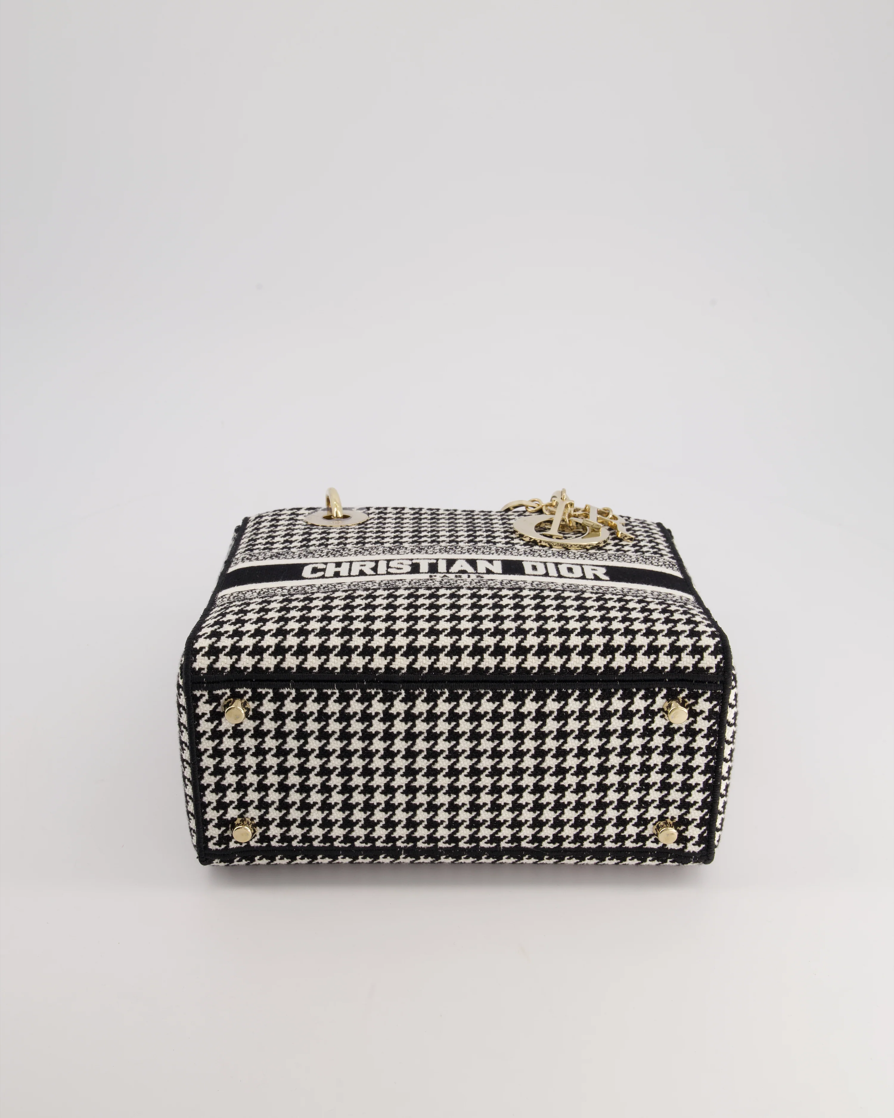 *RARE* Christian Dior Black & White Houndstooth Medium Lady Dior Bag in Canvas with Champagne Gold Hardware - Image 18