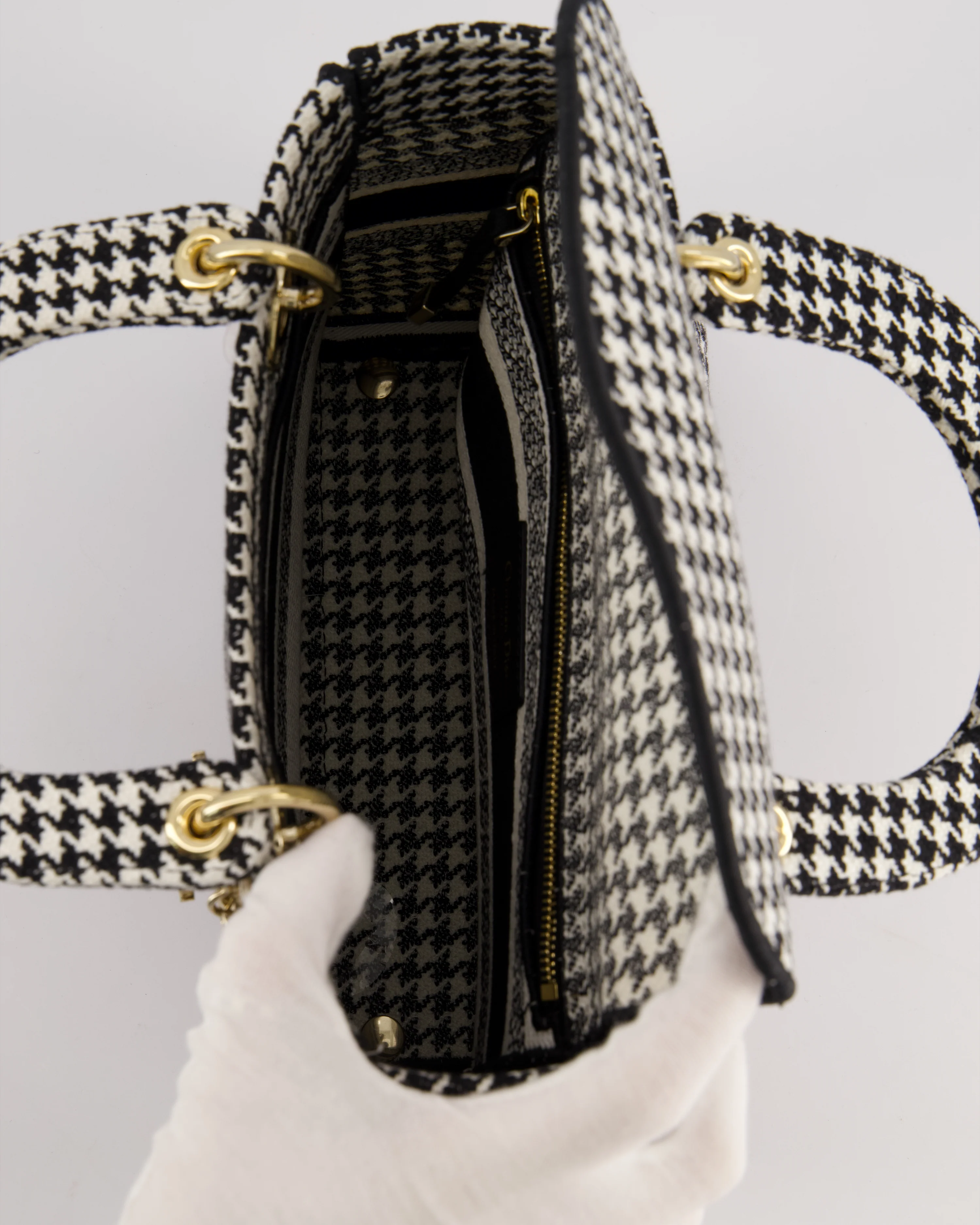 *RARE* Christian Dior Black & White Houndstooth Medium Lady Dior Bag in Canvas with Champagne Gold Hardware - Image 19