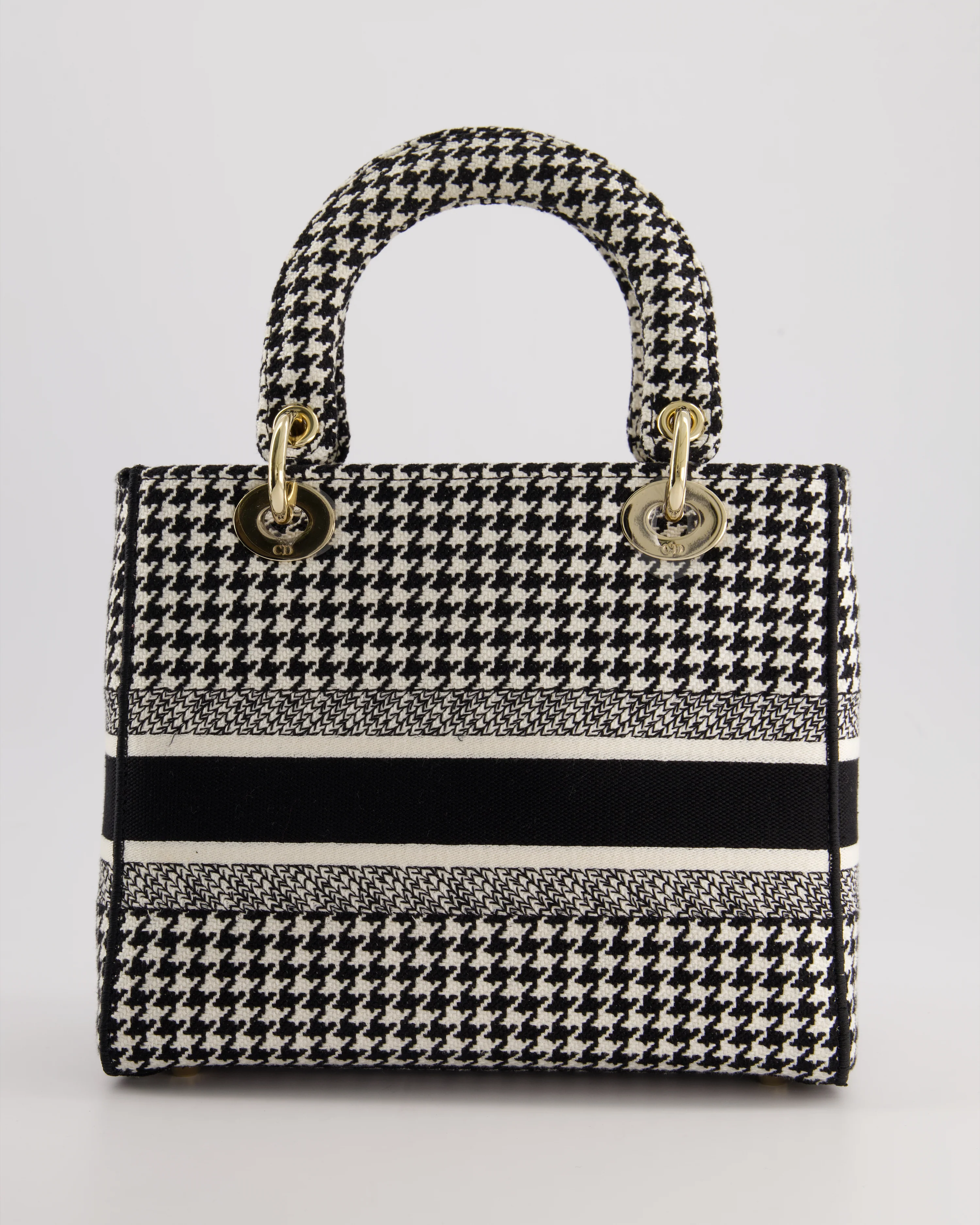 *RARE* Christian Dior Black & White Houndstooth Medium Lady Dior Bag in Canvas with Champagne Gold Hardware - Image 6