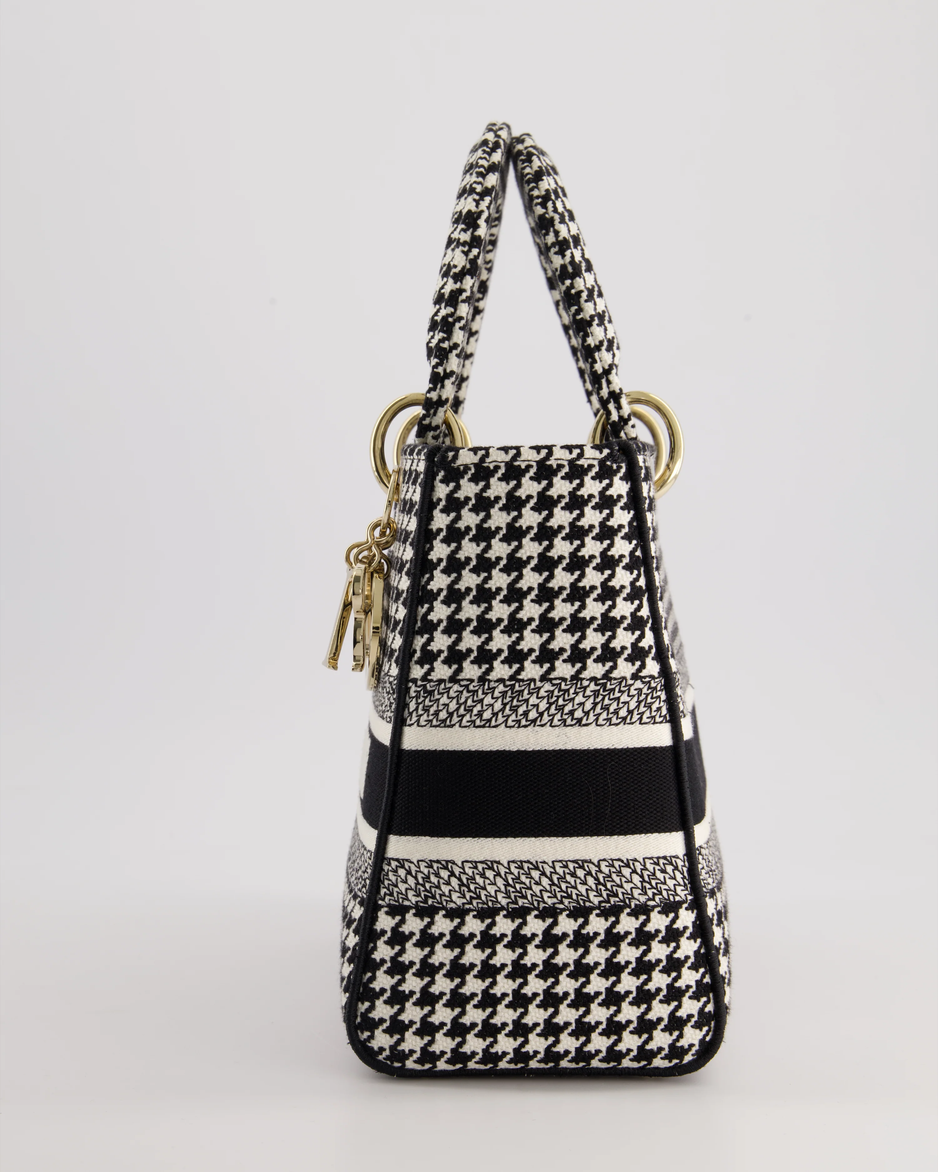 *RARE* Christian Dior Black & White Houndstooth Medium Lady Dior Bag in Canvas with Champagne Gold Hardware - Image 8