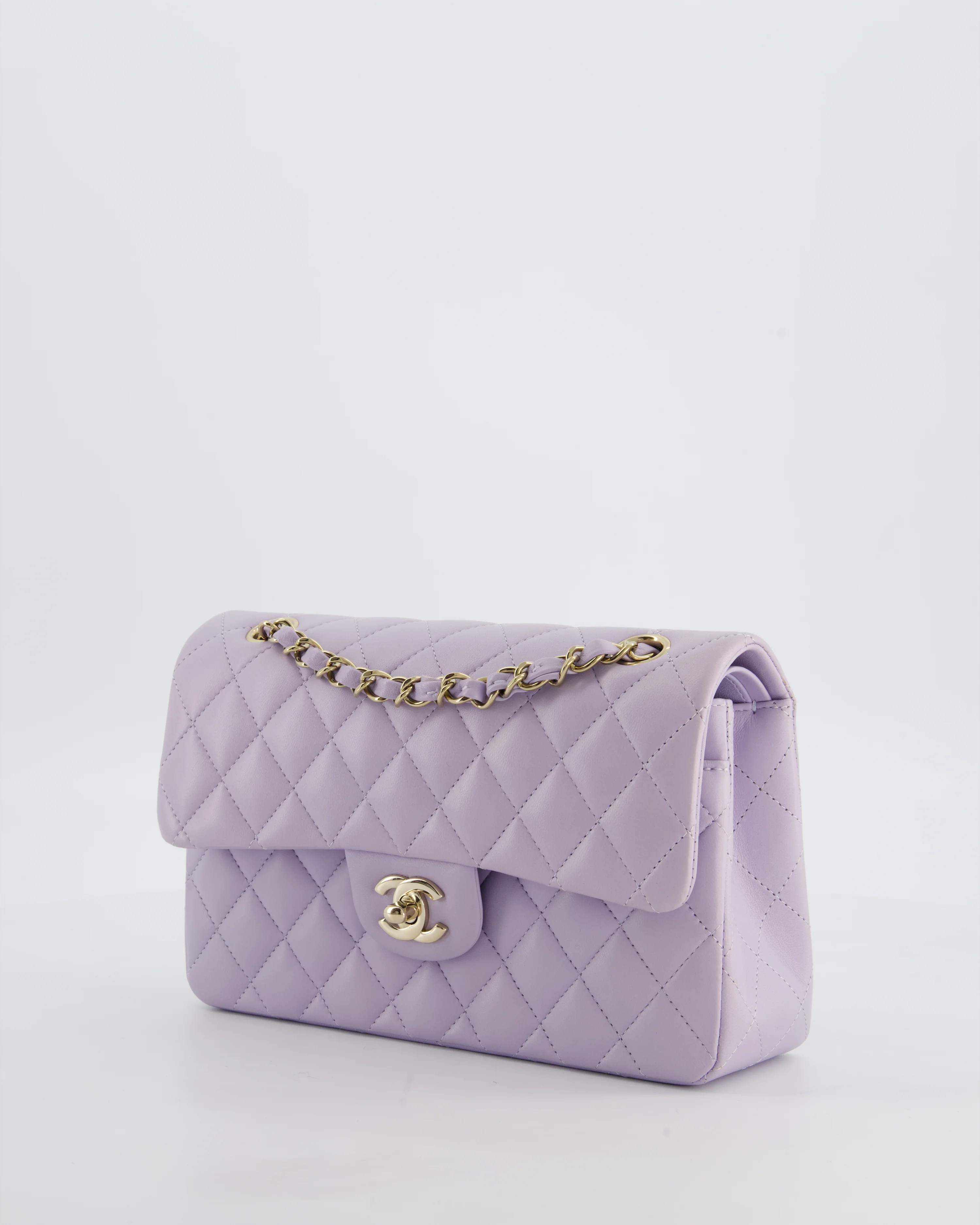 *CUTE COLOUR* Chanel Small Classic Double Flap Bag in Light Violet Lambskin Leather with Champagne Gold Hardware - Image 9