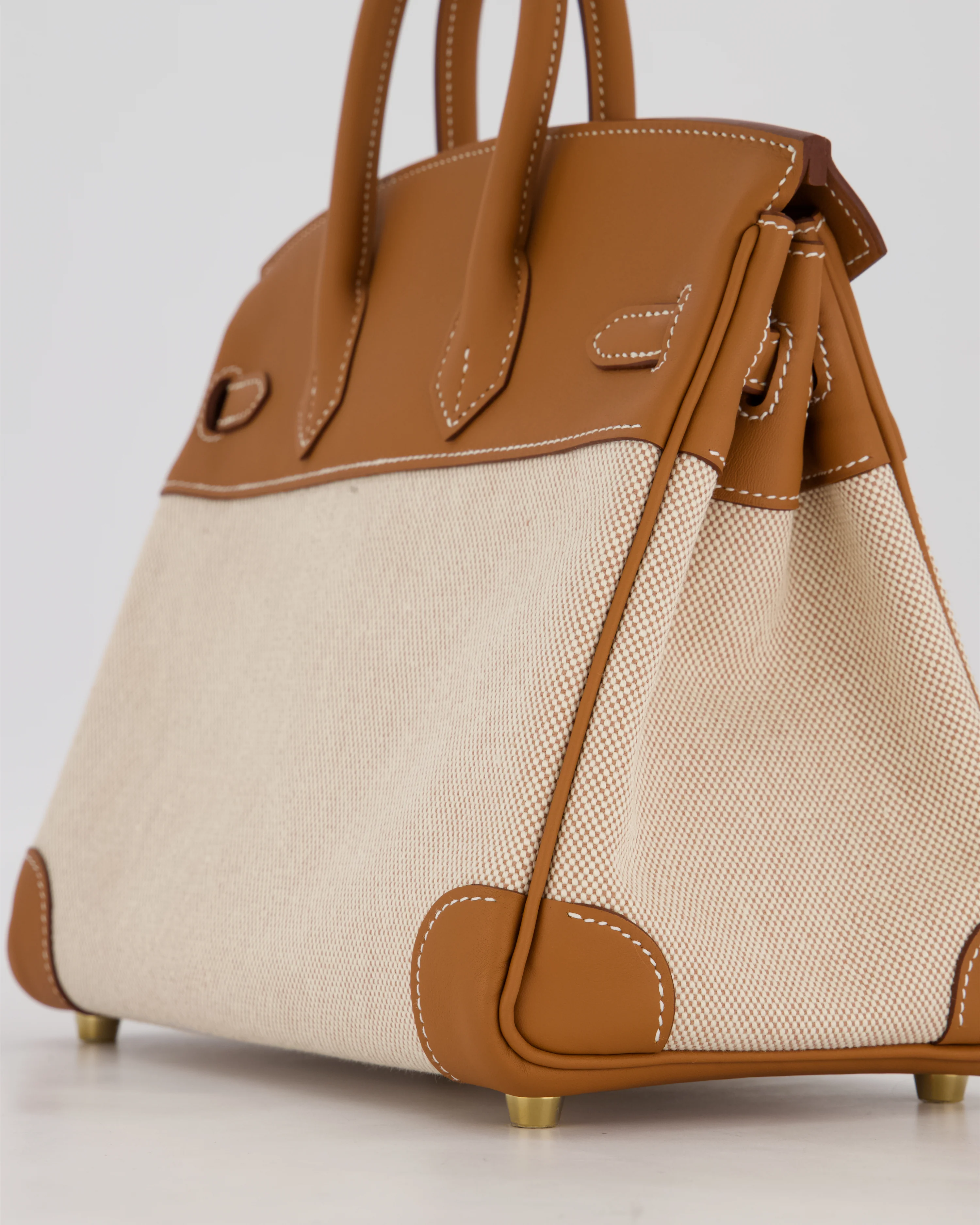 *RARE* Hermès Birkin 25 Retourne Bag in Ecru/Beige Toile H Canvas and Gold Swift Leather with Gold Hardware - Image 12