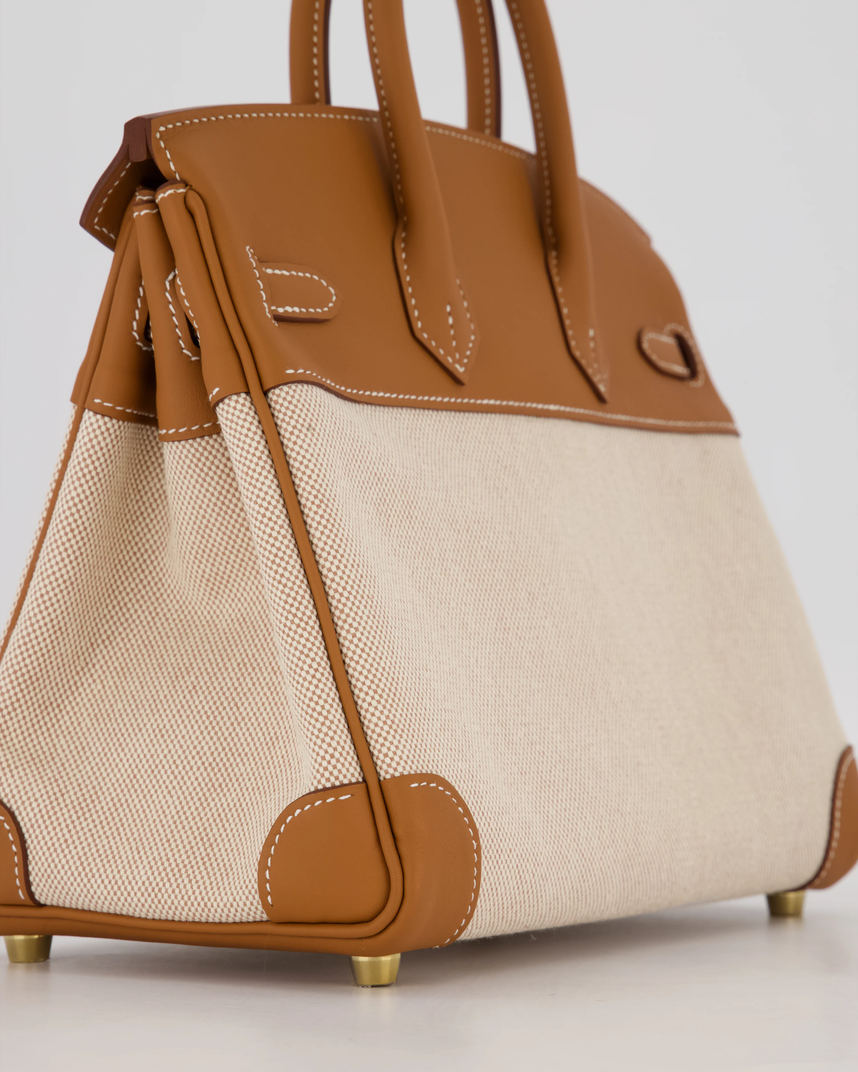 *RARE* Hermès Birkin 25 Retourne Bag in Ecru/Beige Toile H Canvas and Gold Swift Leather with Gold Hardware - Image 13