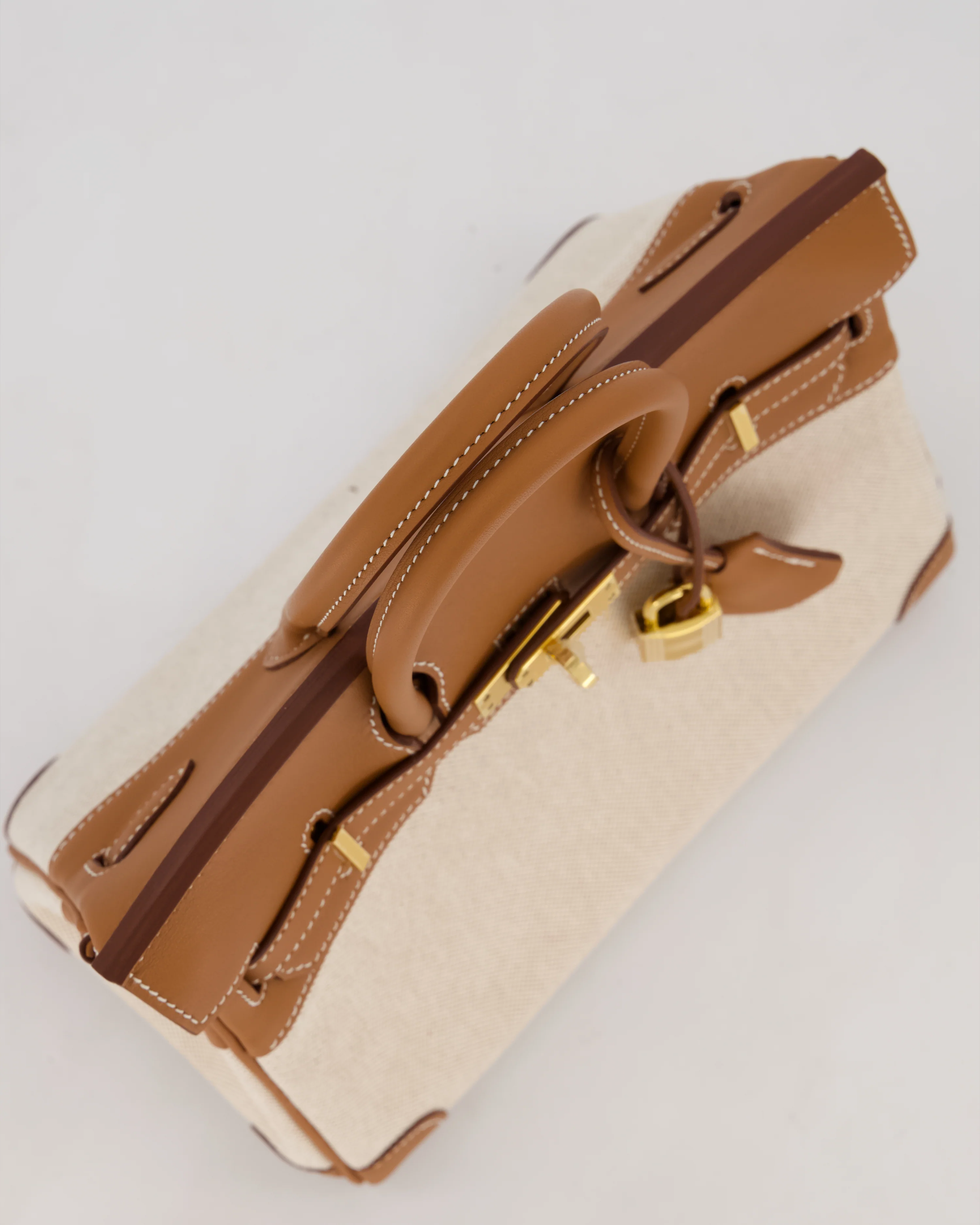 *RARE* Hermès Birkin 25 Retourne Bag in Ecru/Beige Toile H Canvas and Gold Swift Leather with Gold Hardware - Image 16