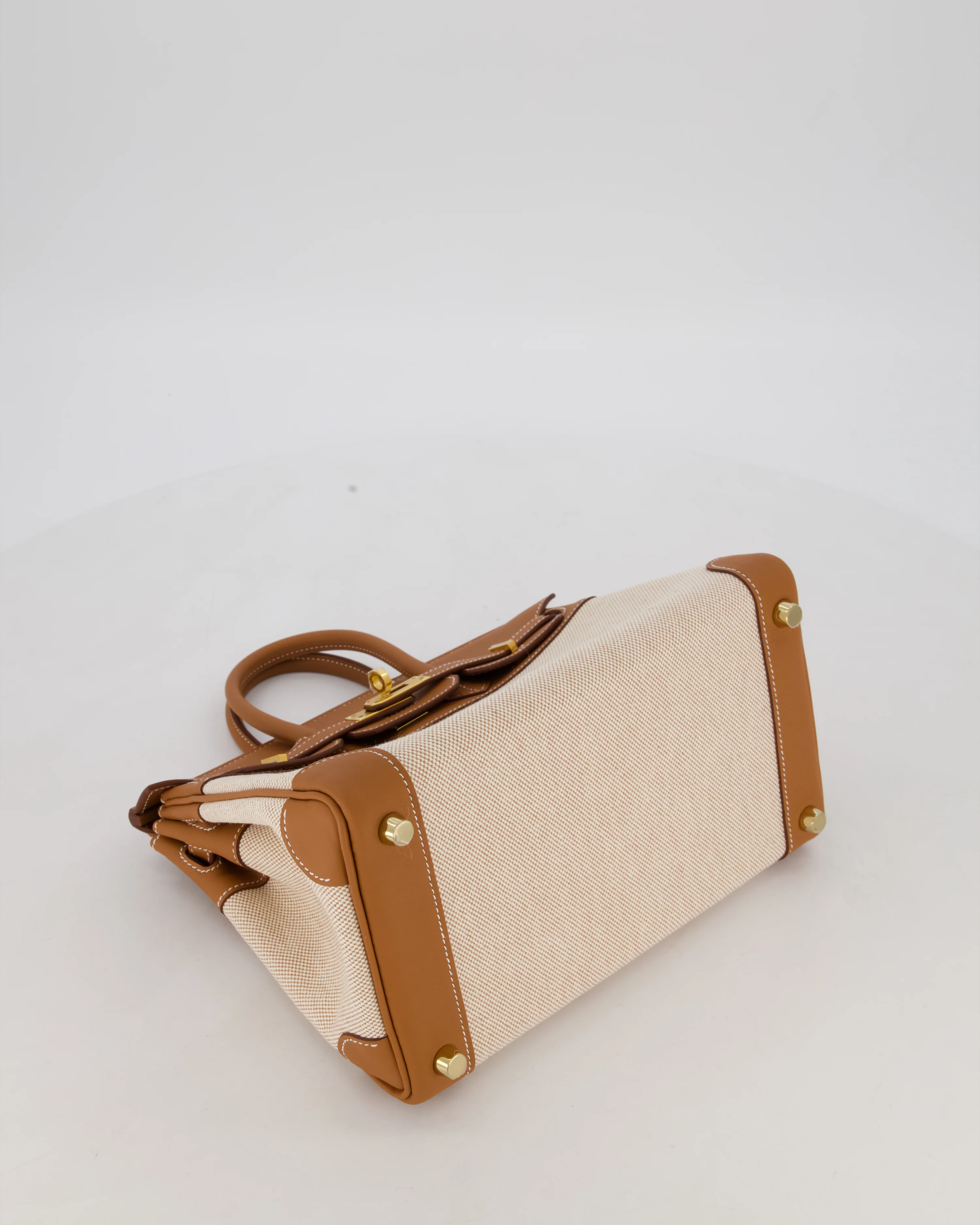 *RARE* Hermès Birkin 25 Retourne Bag in Ecru/Beige Toile H Canvas and Gold Swift Leather with Gold Hardware - Image 18