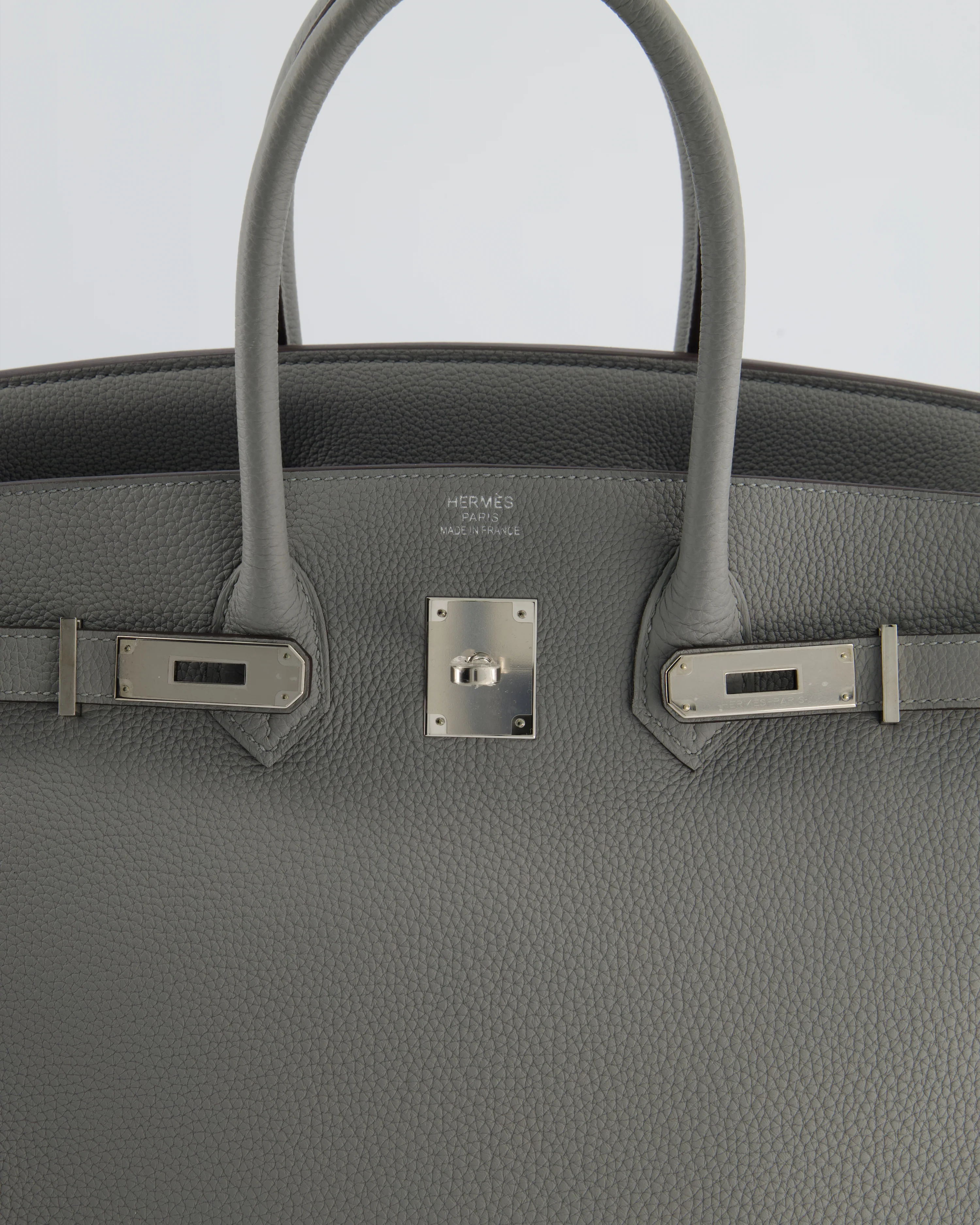 Hermès Birkin 35 Verso Retourne Bag in Gris Mouette Togo Leather and Blue Agate with Palladium Hardware - Image 15