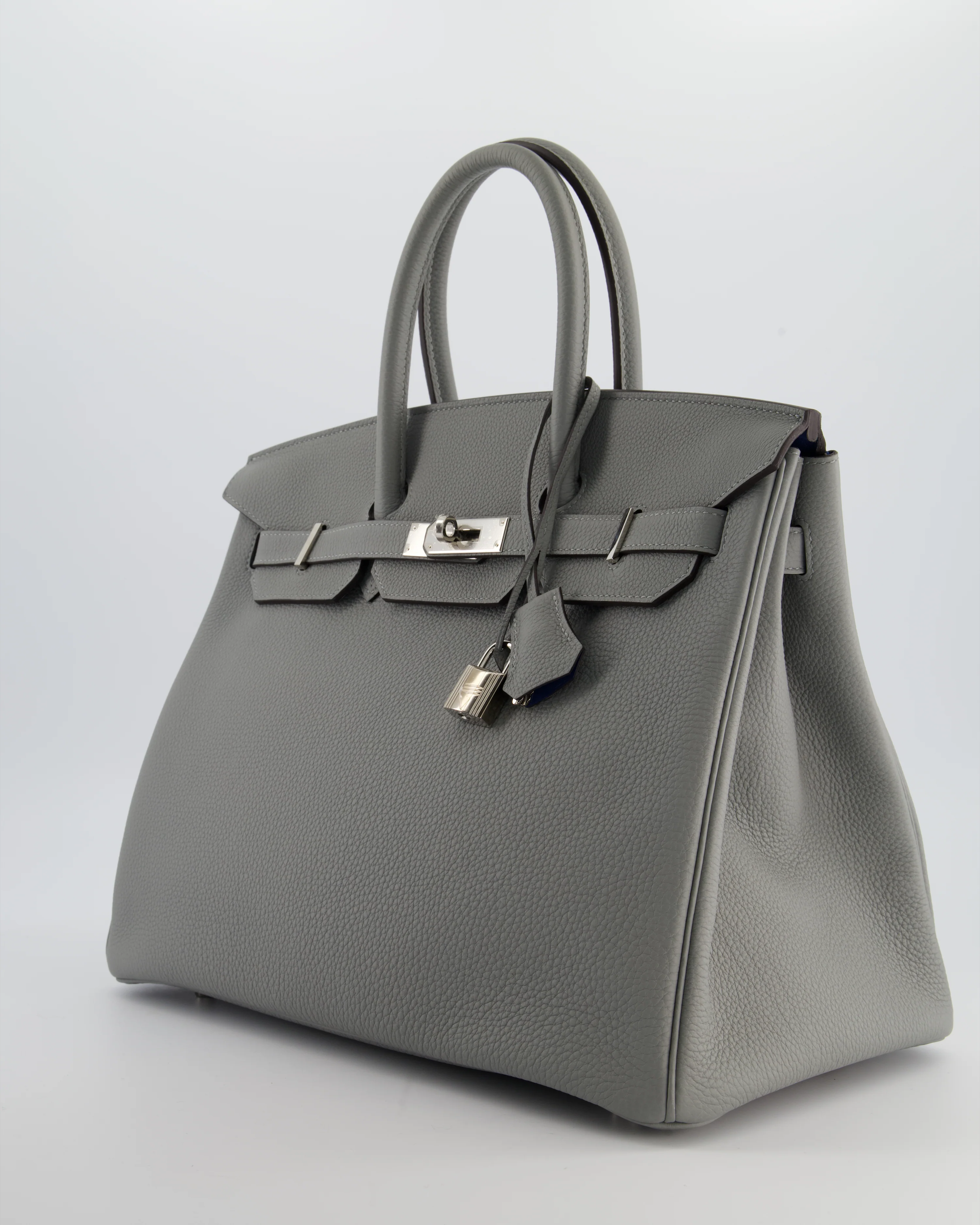Hermès Birkin 35 Verso Retourne Bag in Gris Mouette Togo Leather and Blue Agate with Palladium Hardware - Image 9
