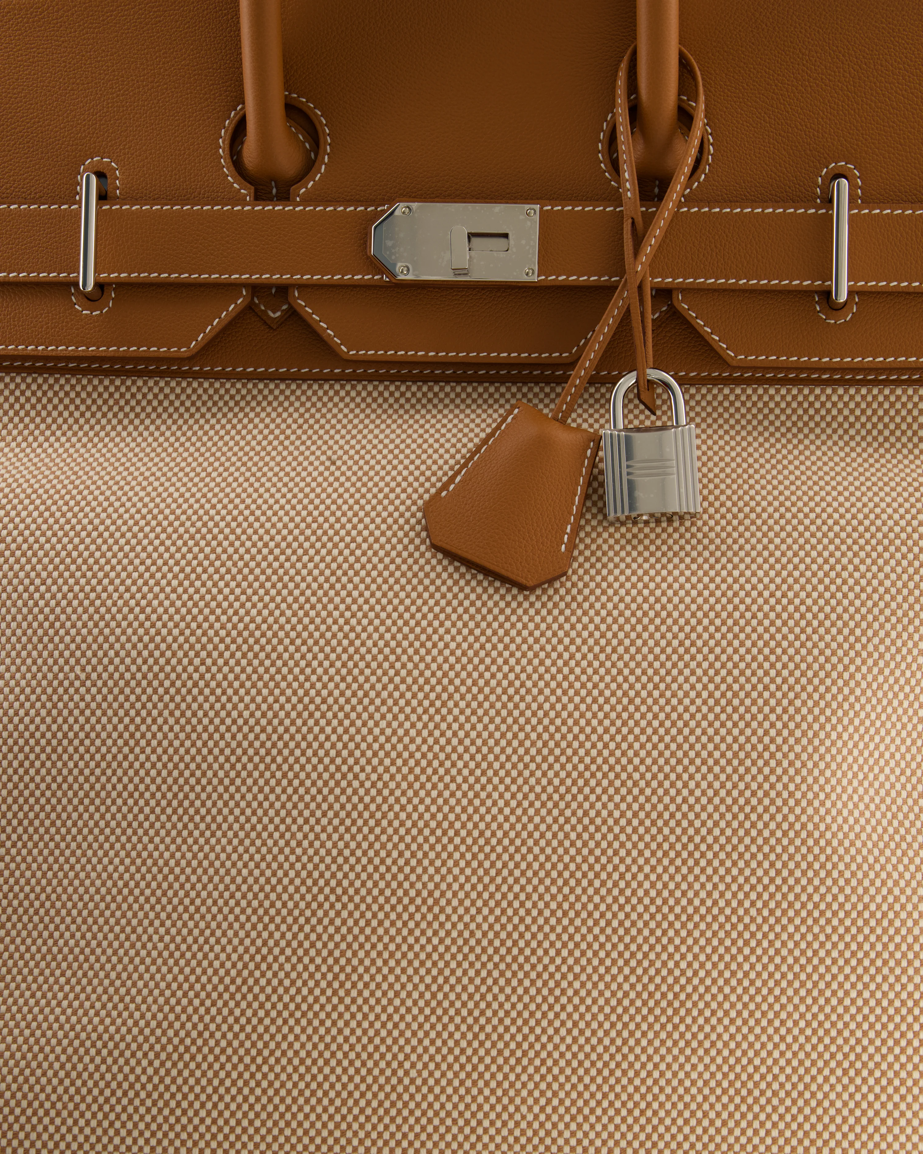 *RARE* Hermès Haut à Courroies HAC 50 Bag in Gold Evercolour Leather & Écru/Beige Toile Cross Canvas with Palladium Hardware - Image 15