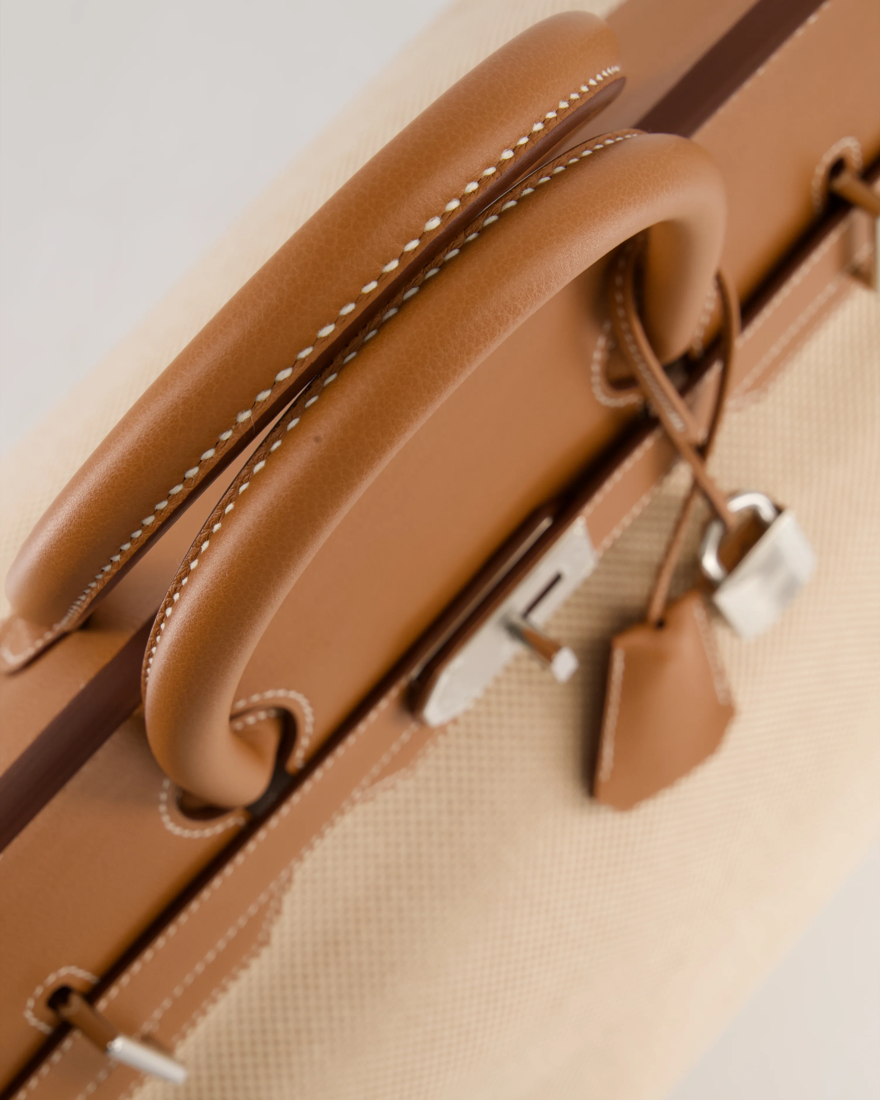 *RARE* Hermès Haut à Courroies HAC 50 Bag in Gold Evercolour Leather & Écru/Beige Toile Cross Canvas with Palladium Hardware - Image 16