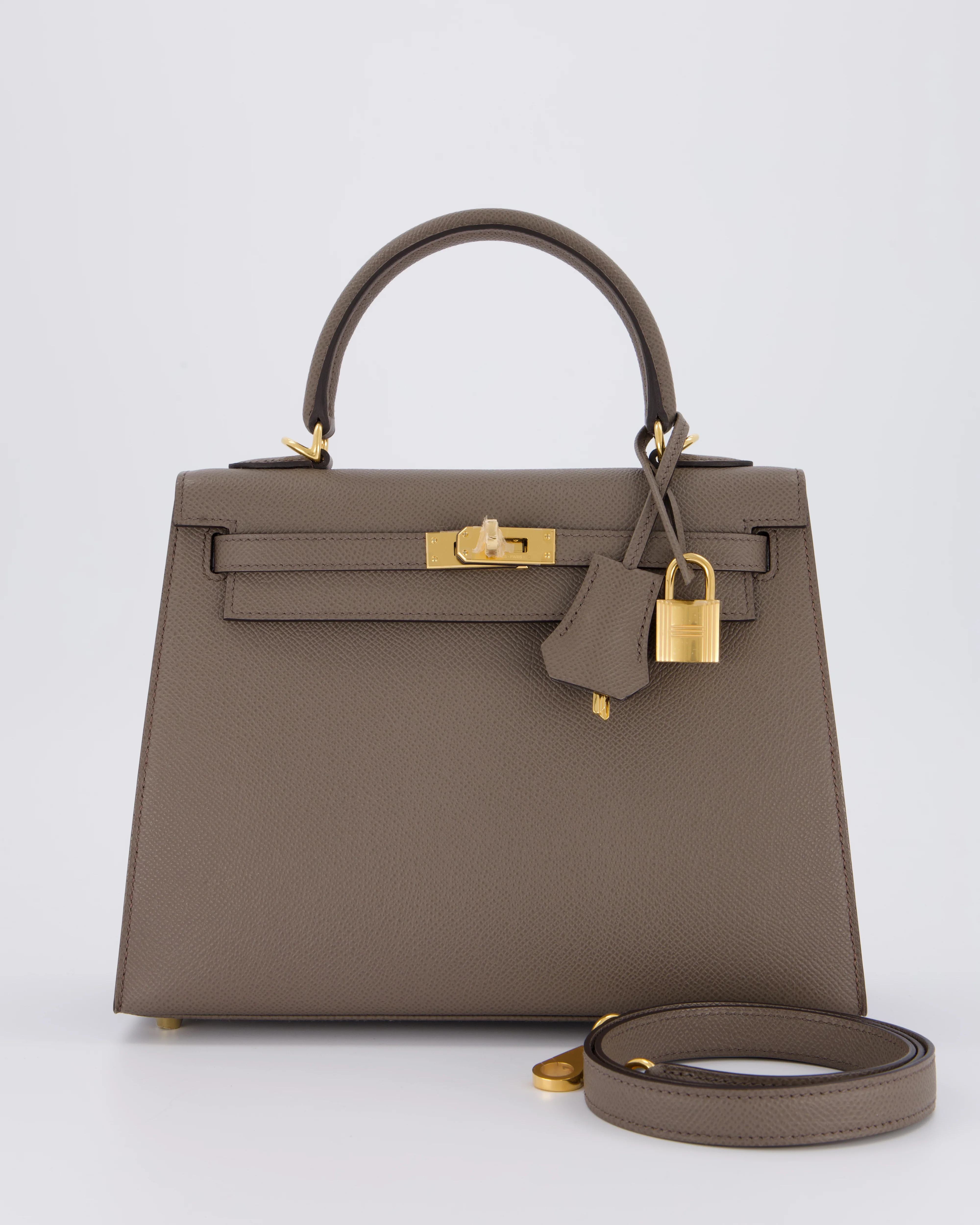 *RARE* Hermès Kelly 25 Sellier Bag in Gris Etain Epsom Leather with Gold Hardware