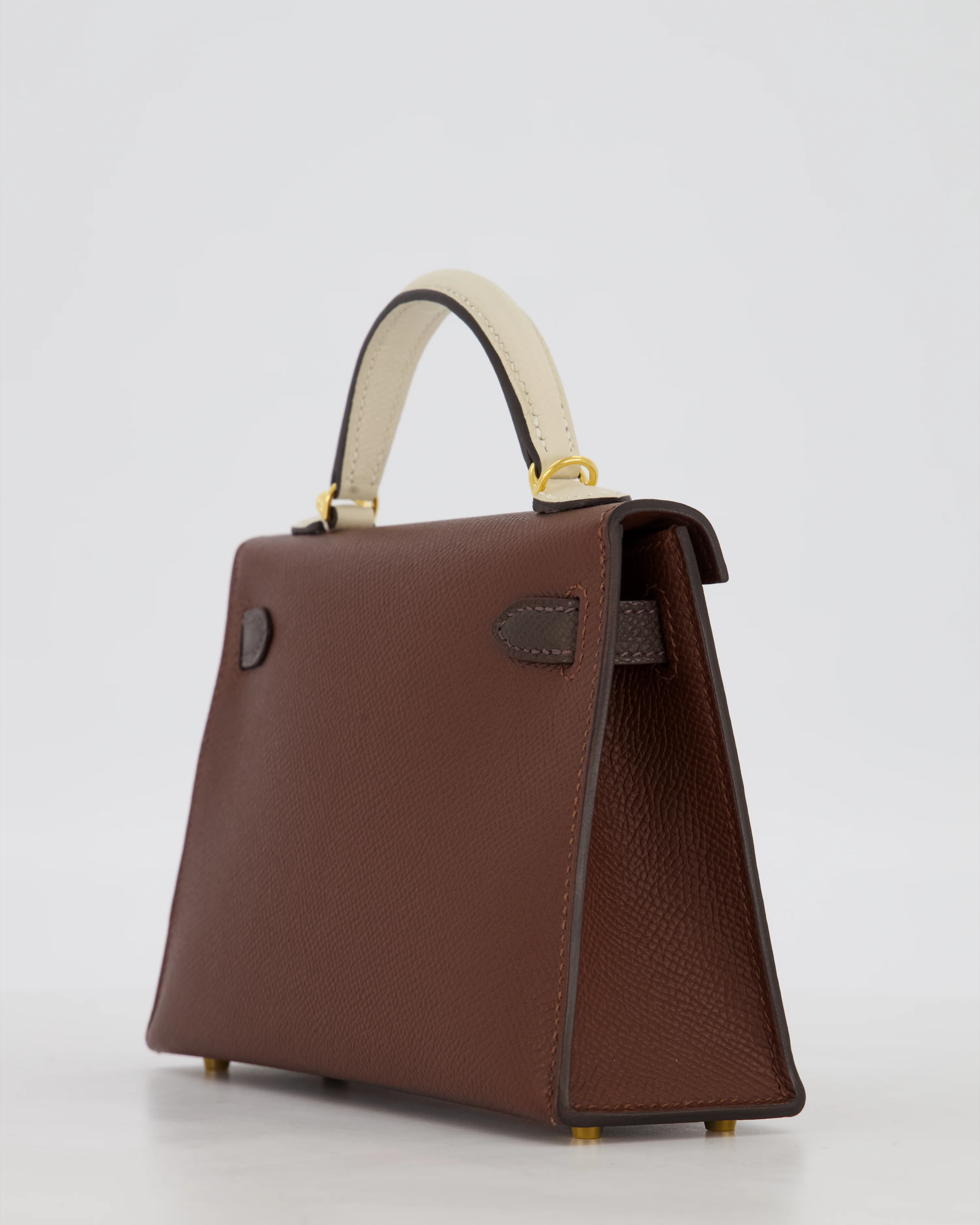*RARE* Hermès Mini Kelly II Tricolour 20cm Bag In Ebene, Terre, and Craie Epsom Leather with Gold Hardware - Image 13
