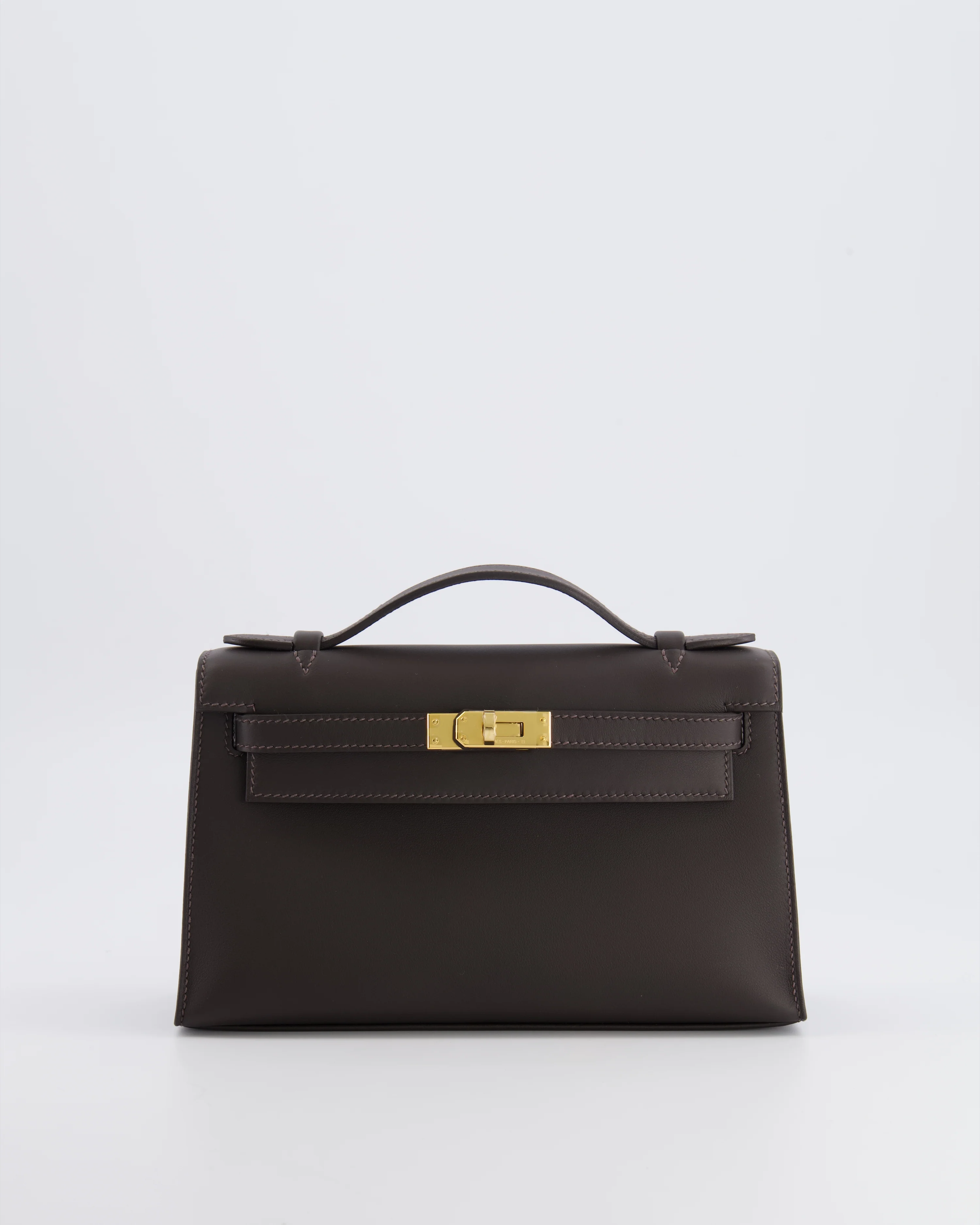 *RARE* Hermès Kelly Pochette Bag in Bai Brun Swift Leather with Gold Hardware