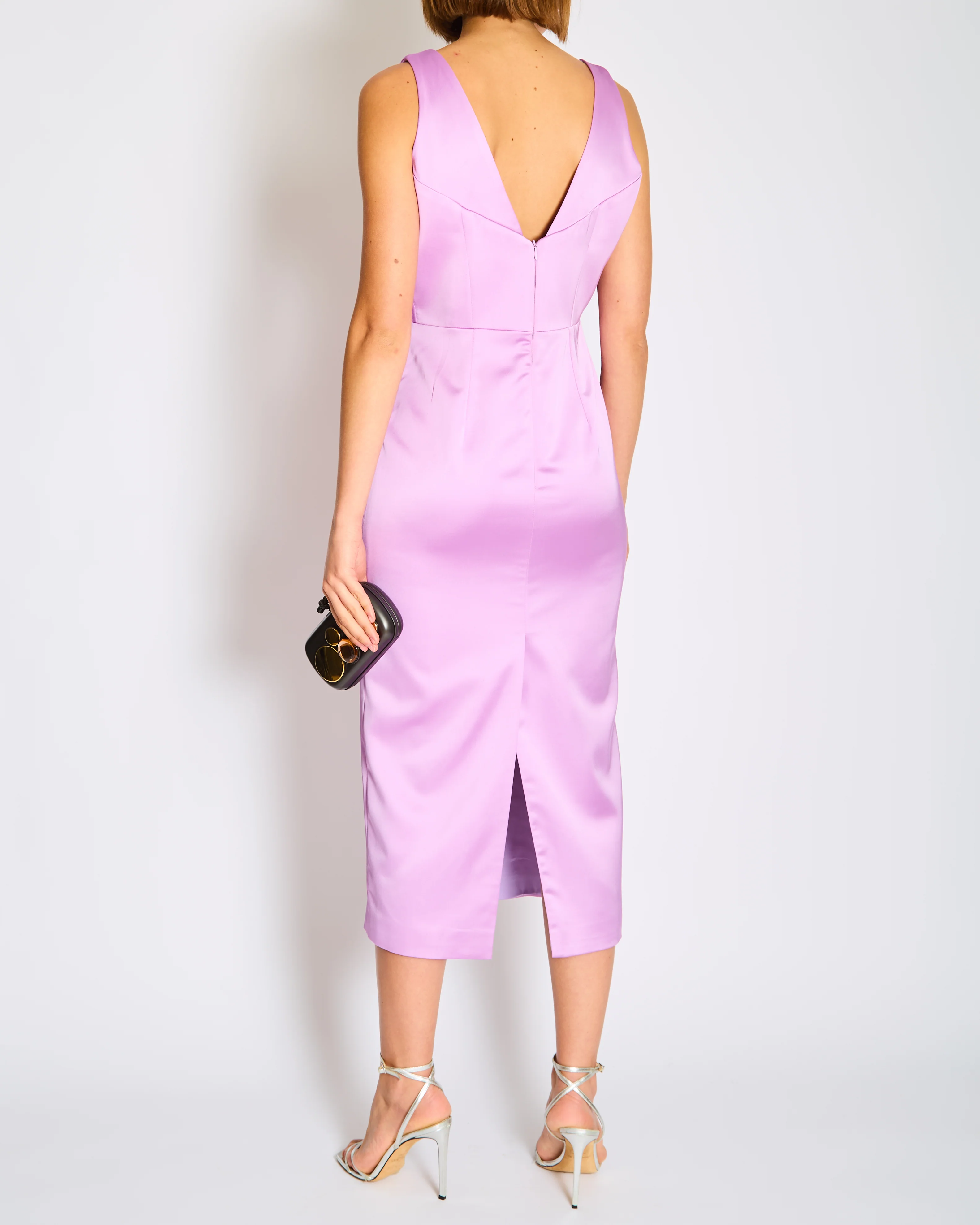 Rasario Purple Satin Long Tube Dress with Corset and Split Detail FR 36 (UK 8) - Image 4