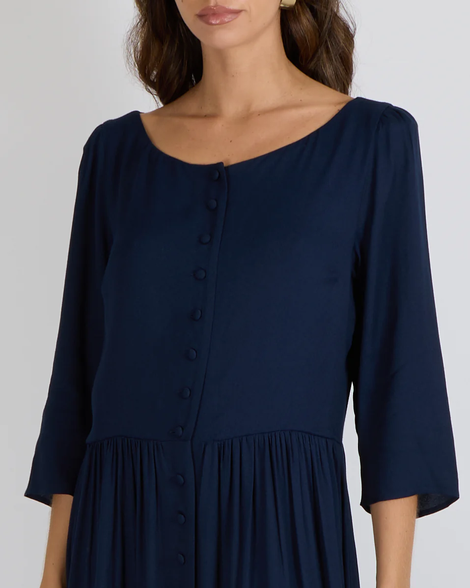 Reformation Navy Adair Midi Dress with Front Buttons Size UK 12 - Image 4