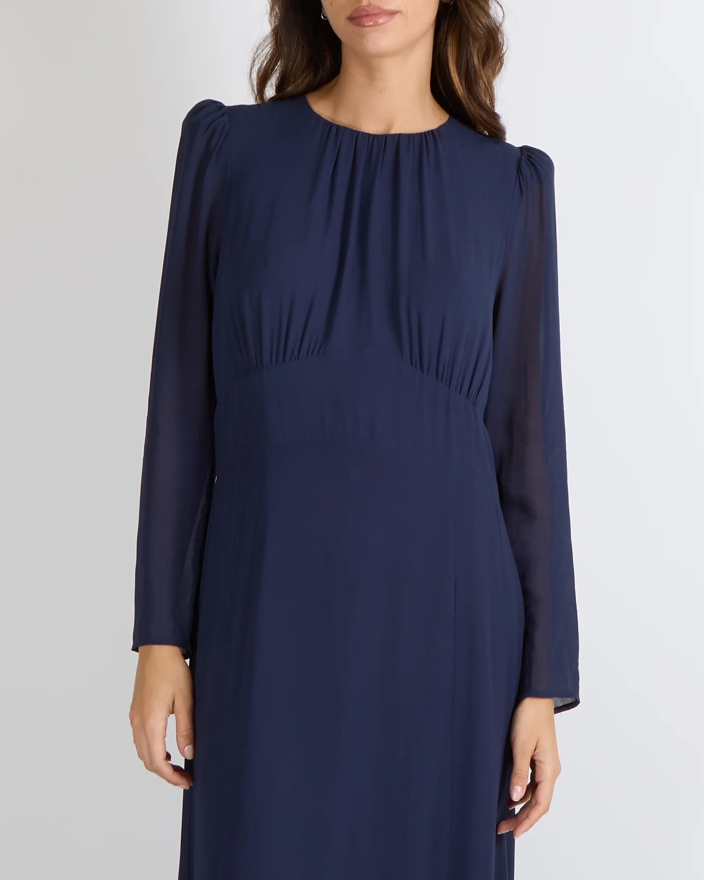 Reformation Navy Long-Sleeved Maxi Dress with Pleated Top Detail Size UK 12 - Image 2