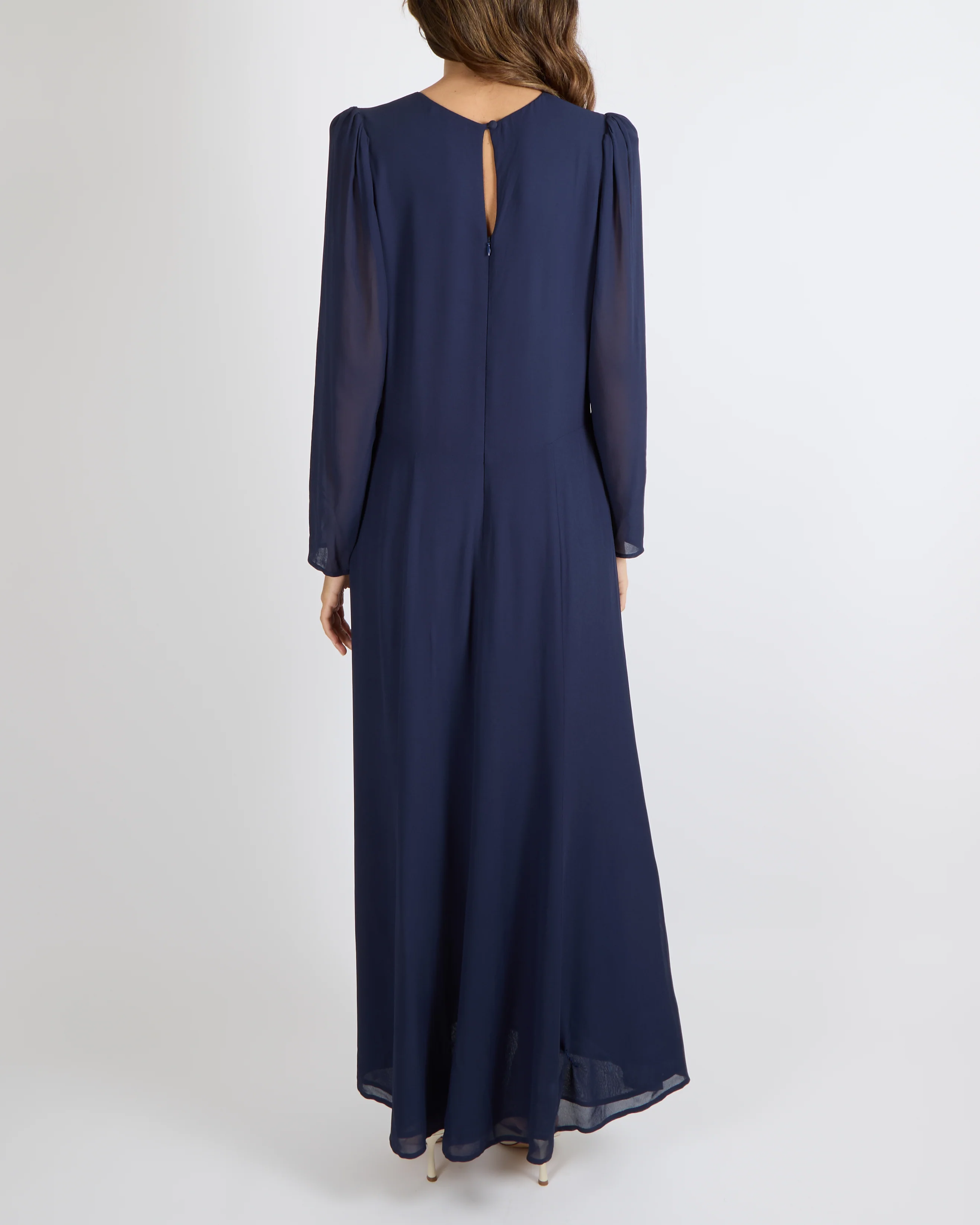 Reformation Navy Long-Sleeved Maxi Dress with Pleated Top Detail Size UK 12 - Image 3