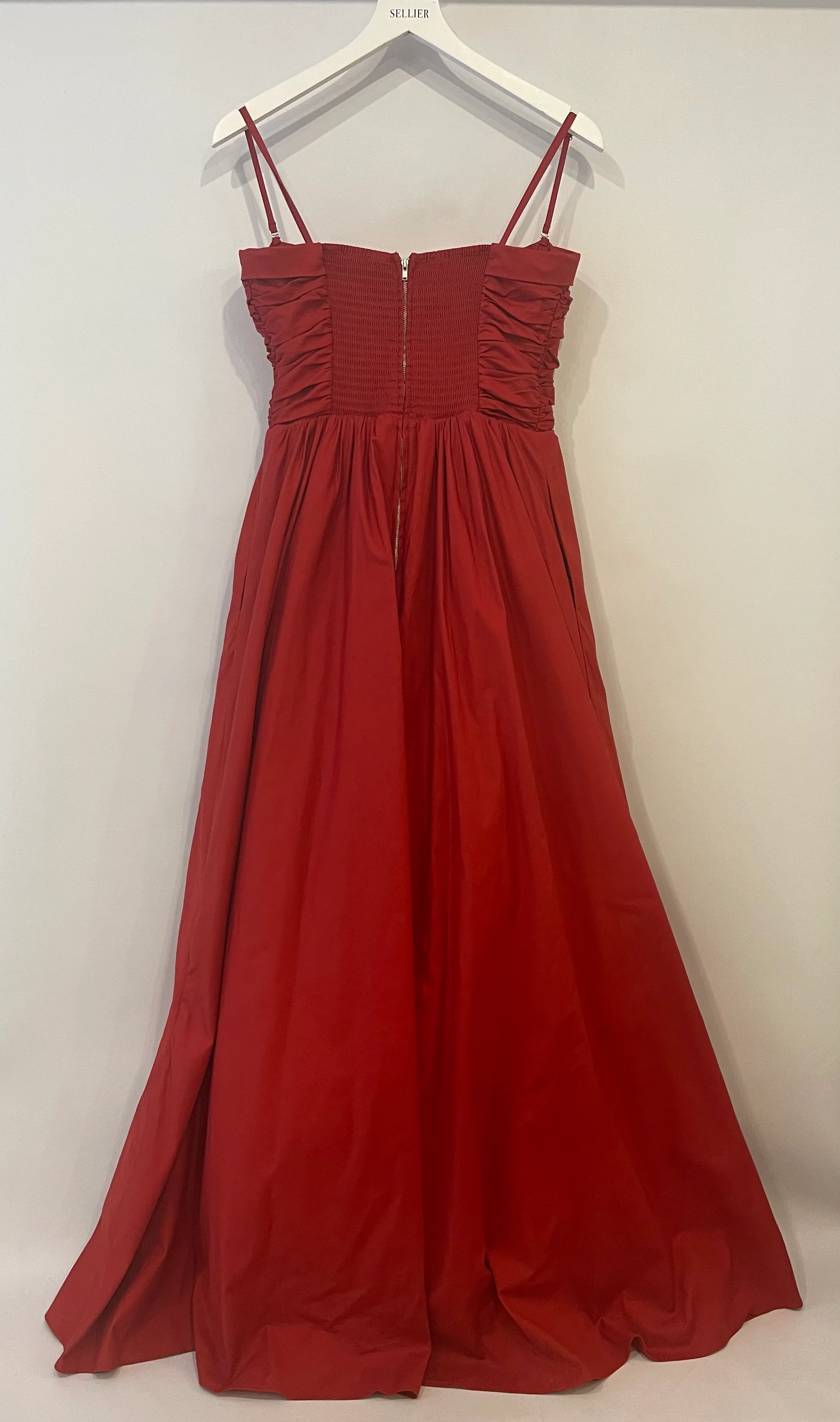 Reformation Red Maxi Dress with Pockets and Ruched Detail Size US 8 (UK 10) - Image 9