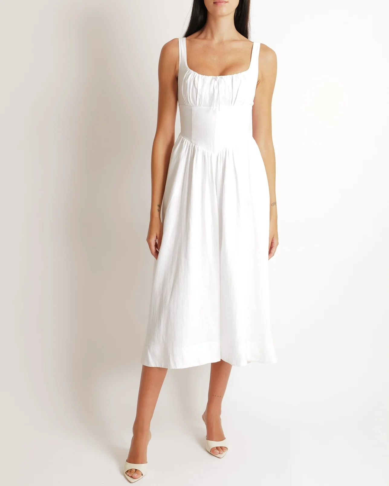 Reformation White Linen Balia Midi Dress with Corset Detail Size US 0 (UK 4)
