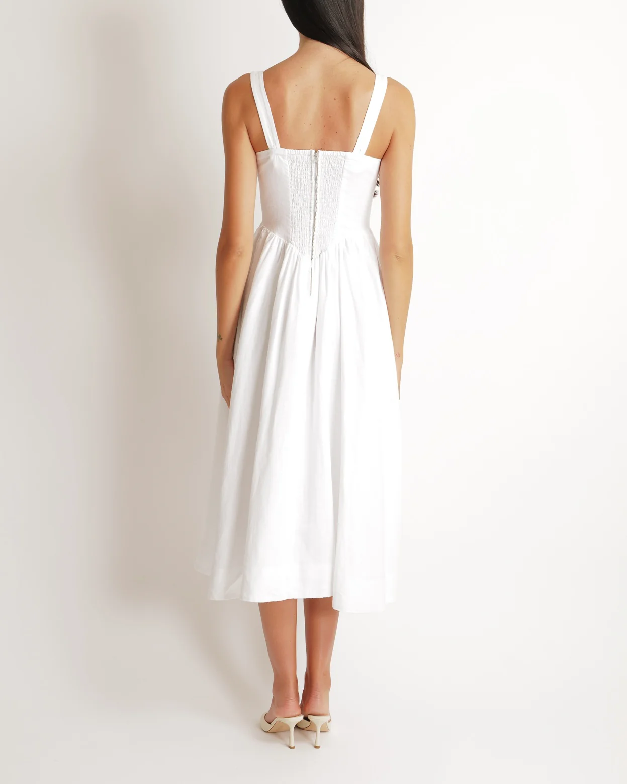 Reformation White Linen Balia Midi Dress with Corset Detail Size US 0 (UK 4) - Image 3