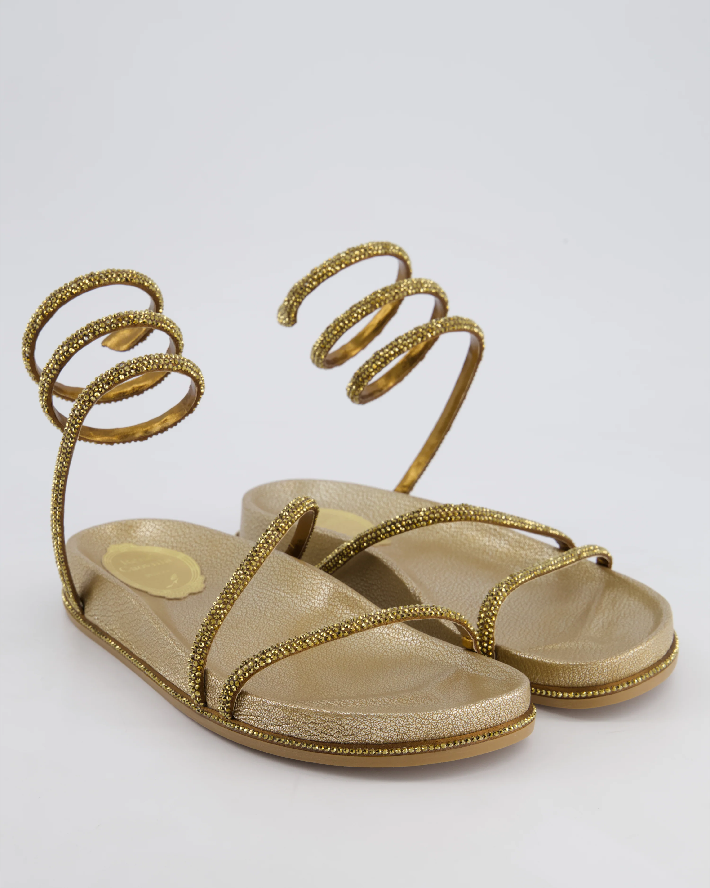 Rene Caovilla Gold Crystal Embellished Sandal with Ankle Strap Size EU 36.5 - Image 2