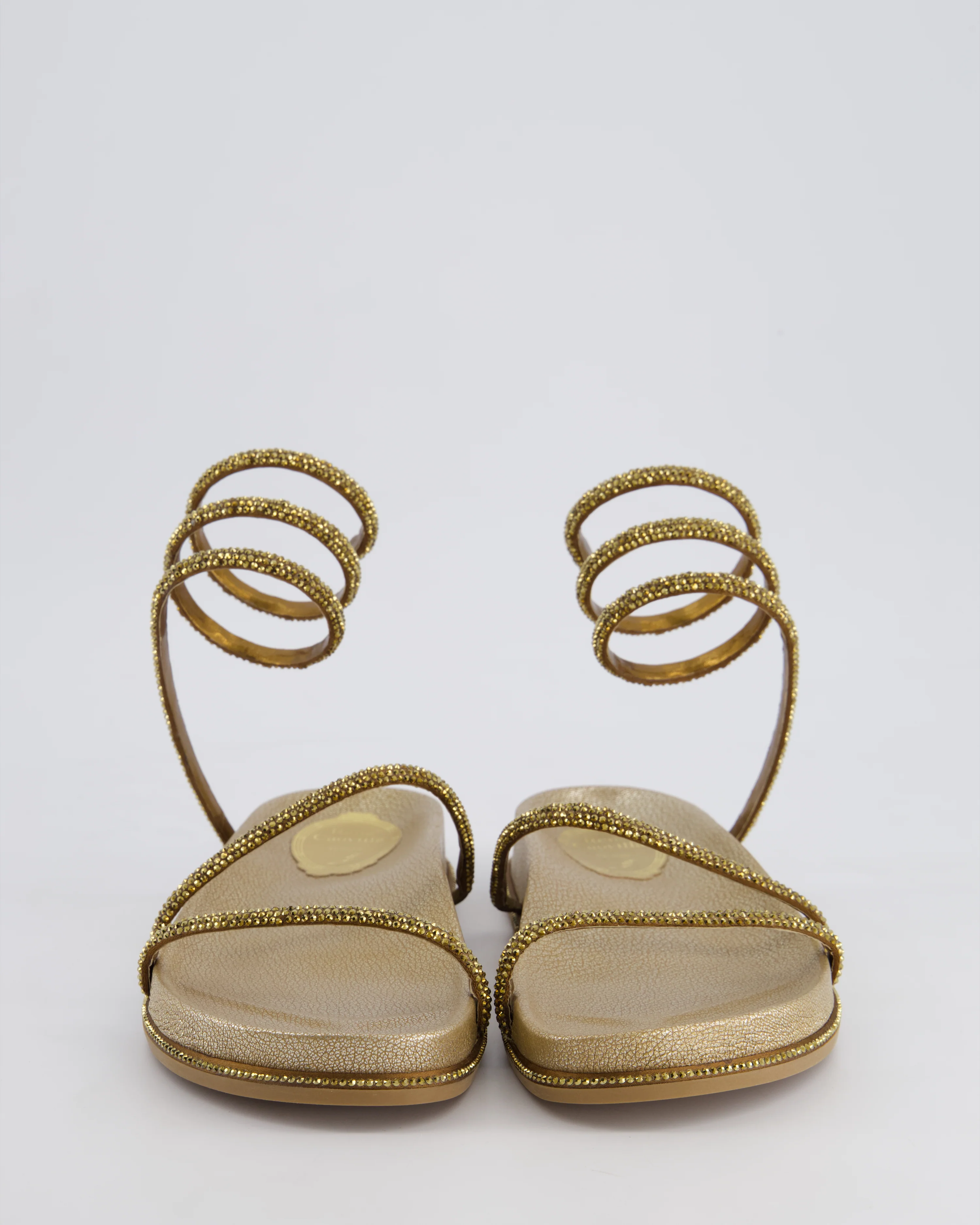 Rene Caovilla Gold Crystal Embellished Sandal with Ankle Strap Size EU 36.5 - Image 4