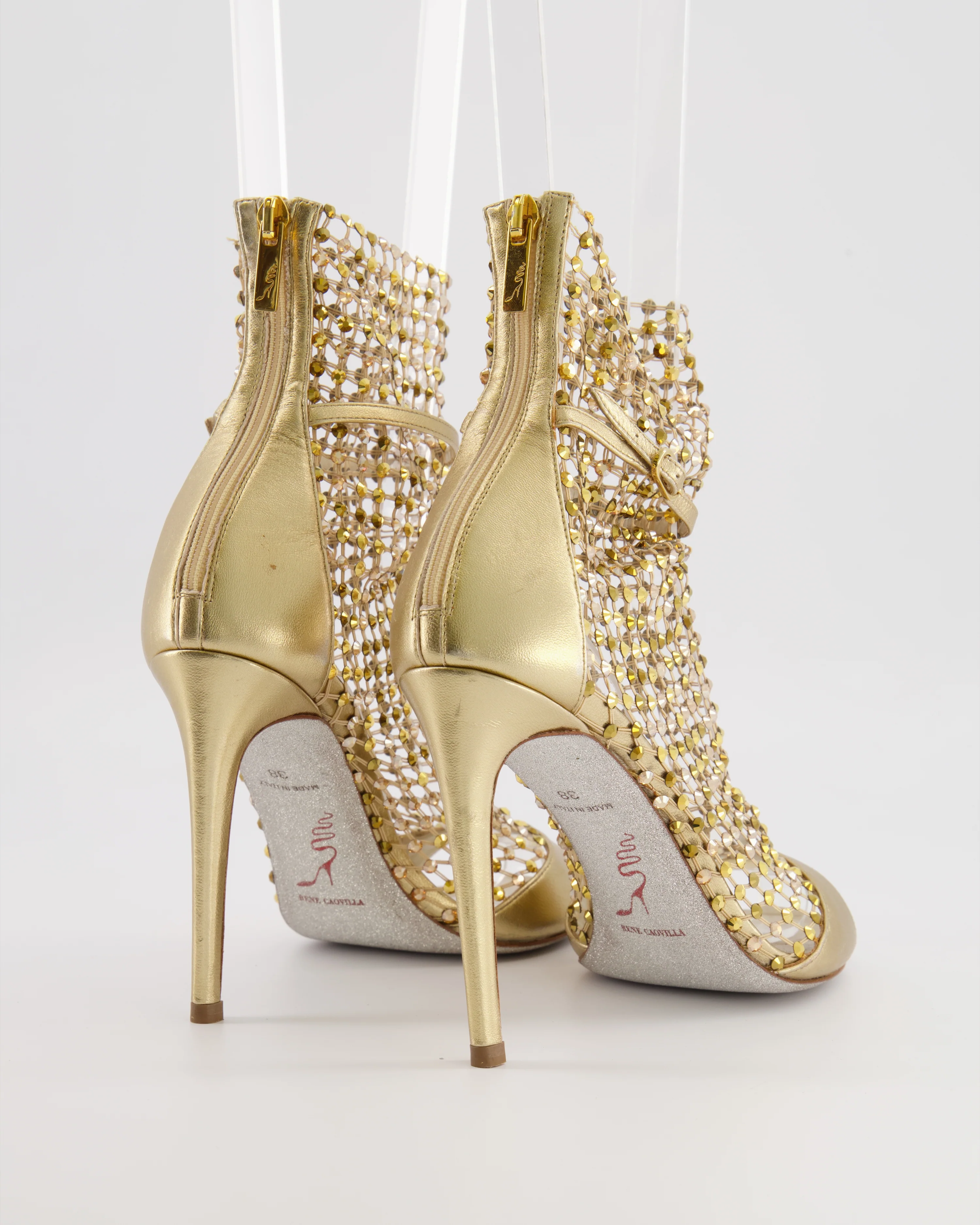 Rene Caovilla Metallic Gold Crystal Embellished Galaxia Heeled Sandals Size EU 38 RRP £1,410 - Image 3
