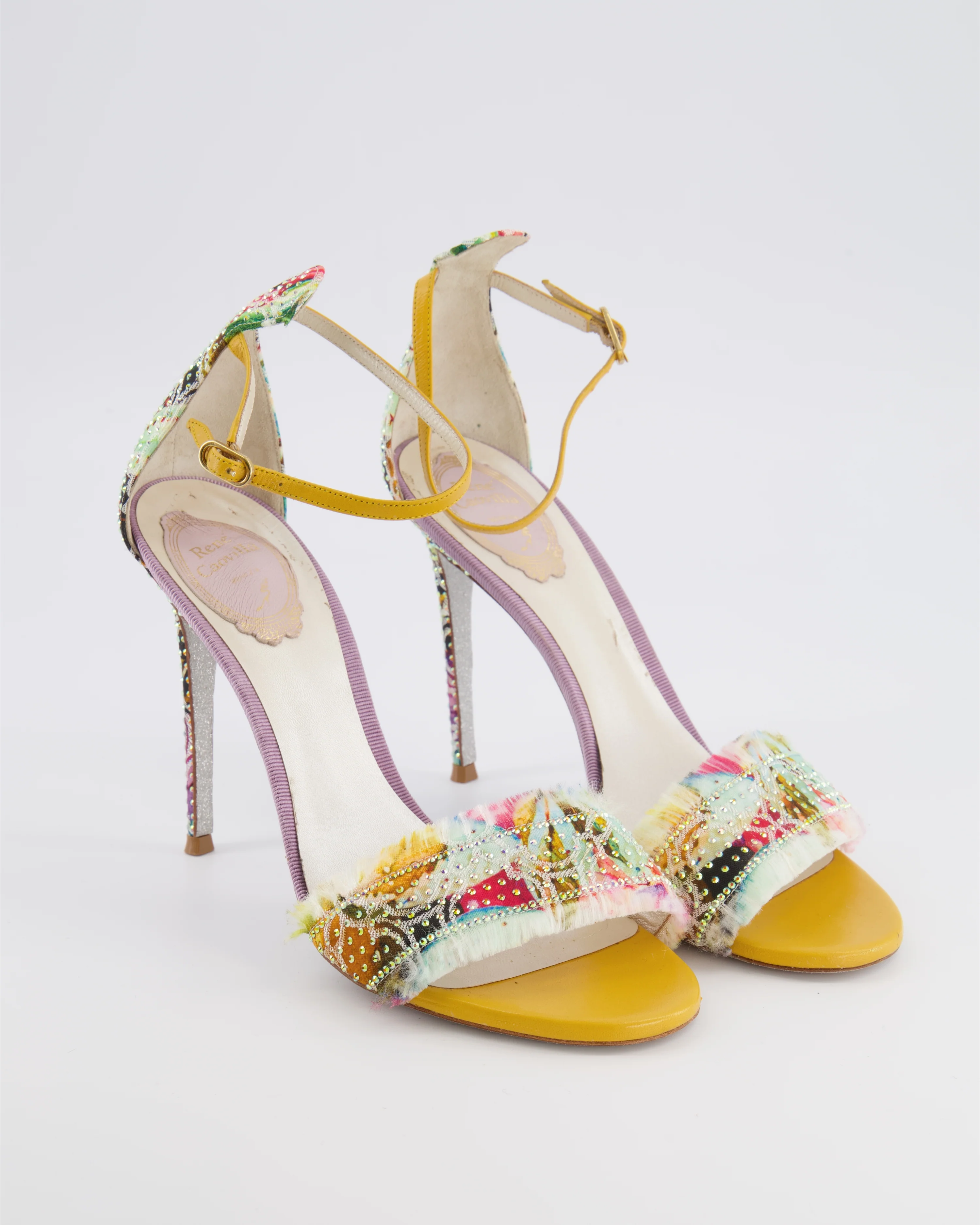 René Caovilla Multicolour Floral Crystal Embellished Heeled Sandals Size EU 38 - Image 2