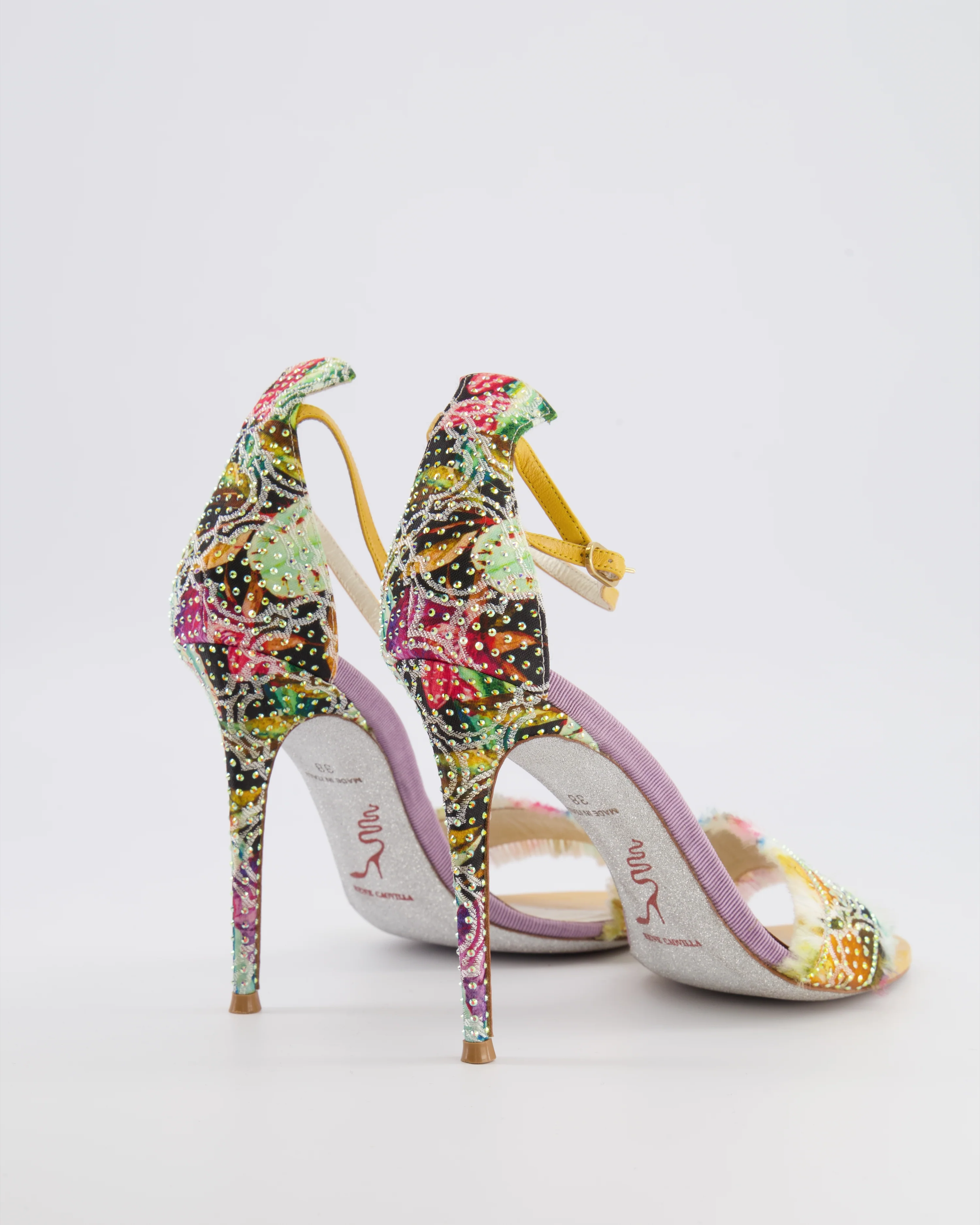 René Caovilla Multicolour Floral Crystal Embellished Heeled Sandals Size EU 38 - Image 3